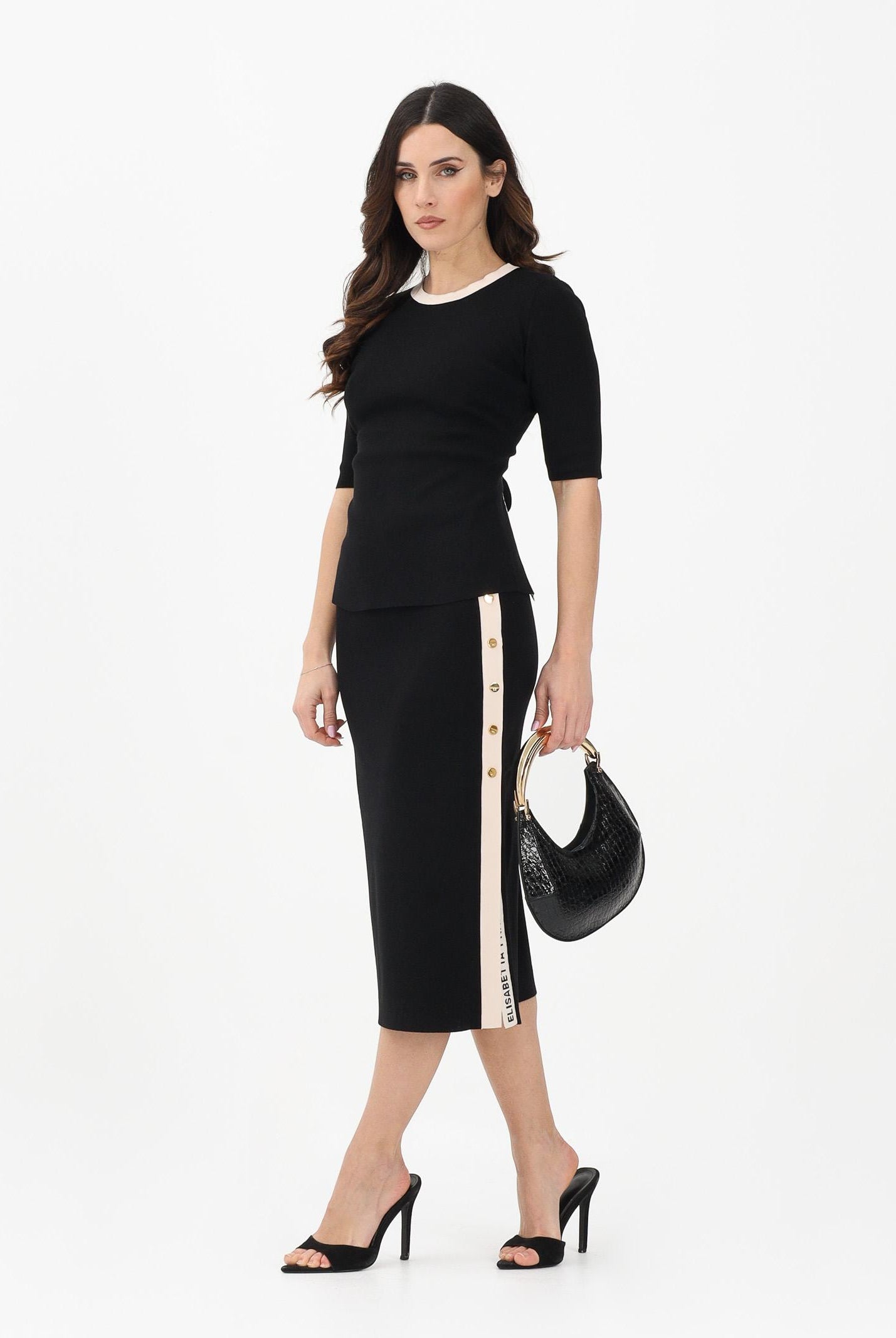 ELISABETTA FRANCHI Gonna midi in maglia nera da donna GK27S61E2 685 ELISABETTA FRANCHI