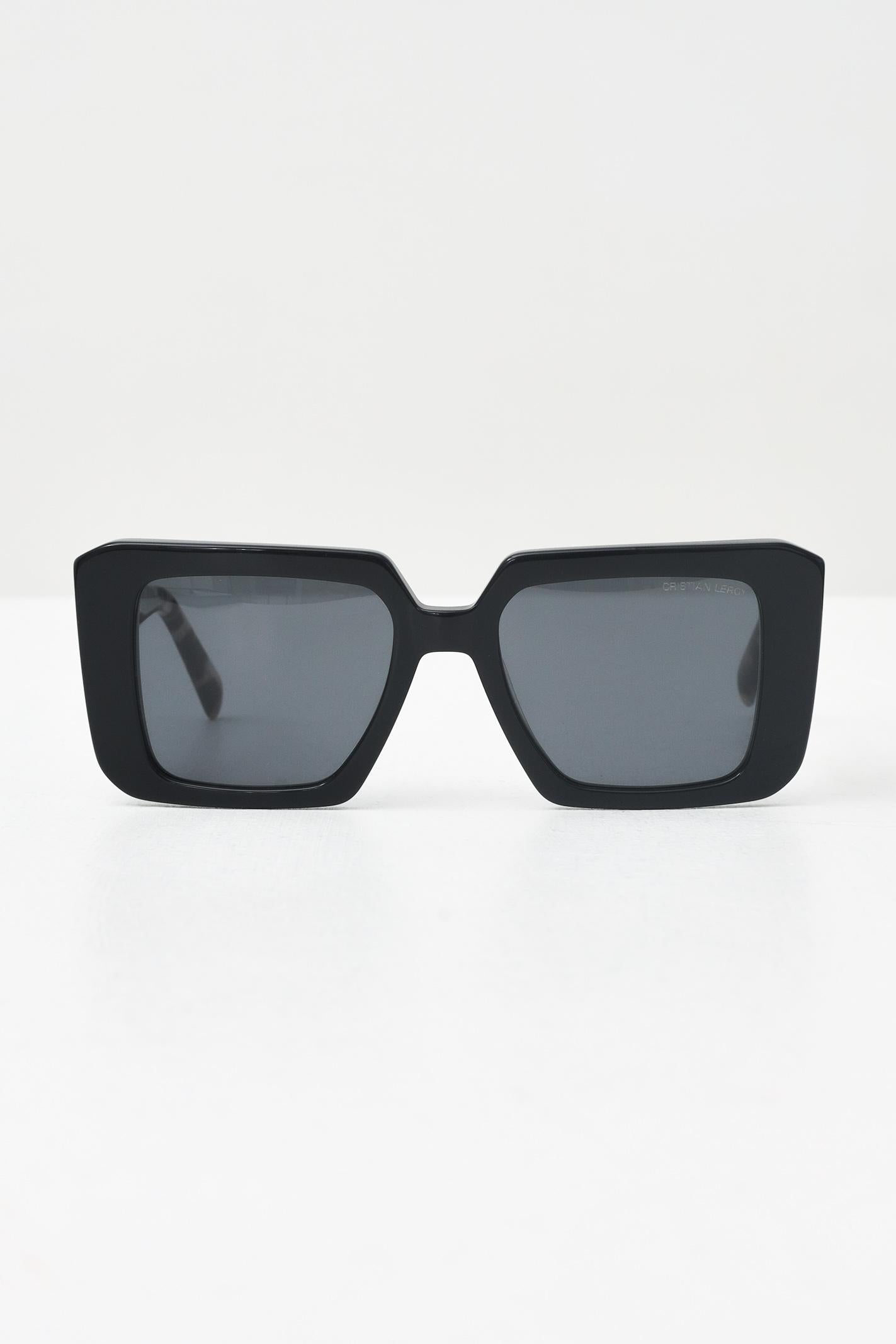 CRISTIAN LEROY Occhiali da sole da donna con montatura squadrata in acetato nero lucido e aste in fantasia tartarugata 25072 01 CRISTIAN LEROY