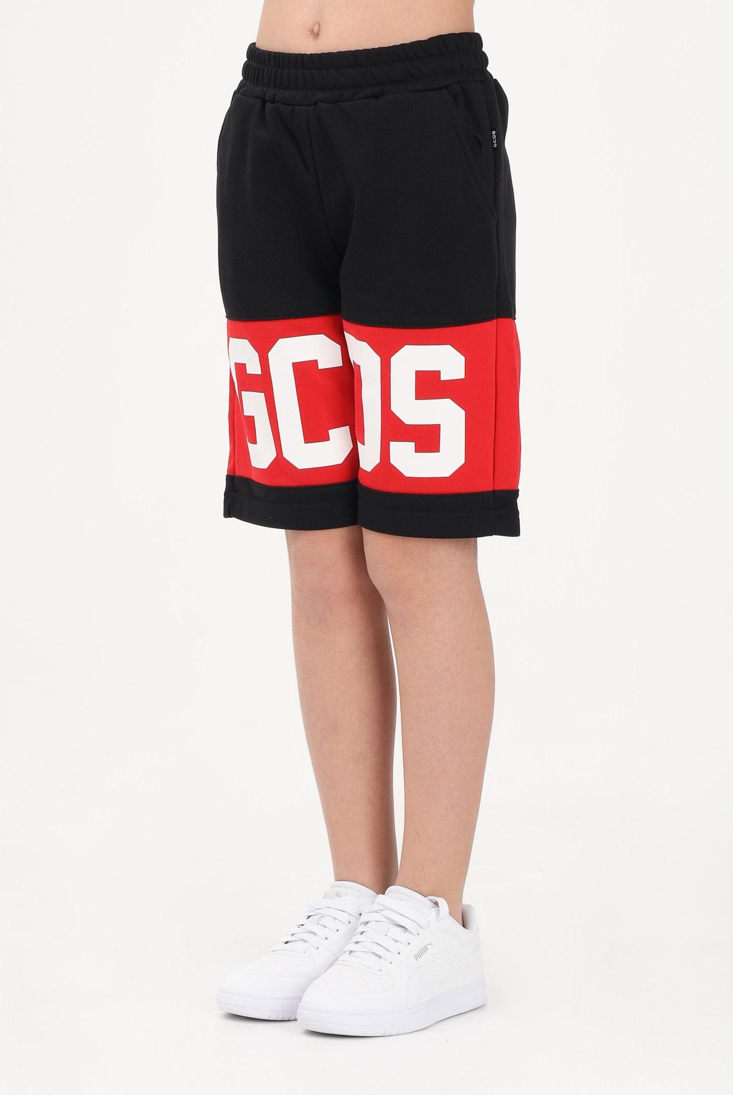 GCDS Shorts sportivo nero per donna, ragazzi e bambini con stampa logo Z0UJQL589F004 999R GCDS