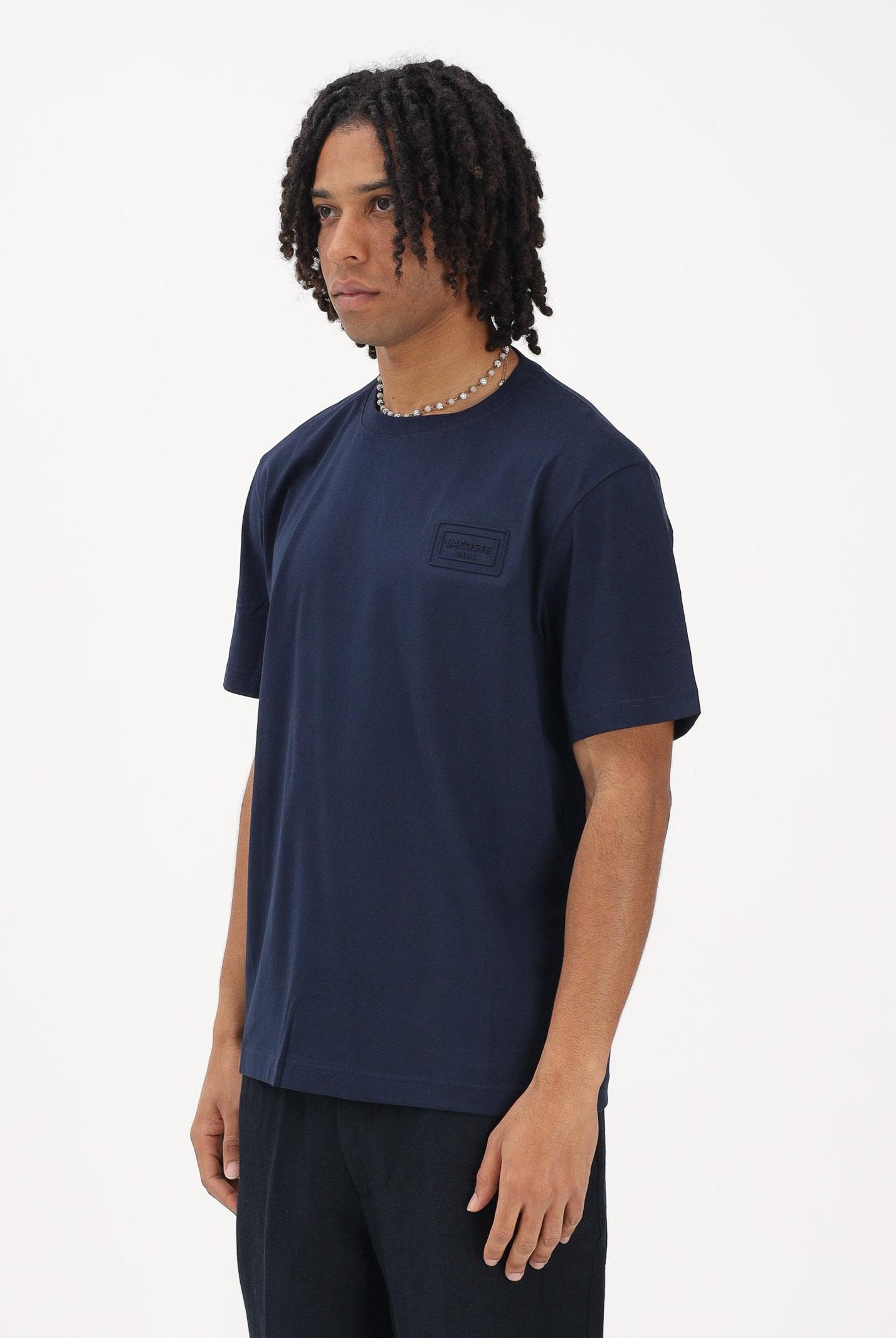 LACOSTE T-shirt a manica corta blu da uomo con marchio goffrato TH0753 166 LACOSTE