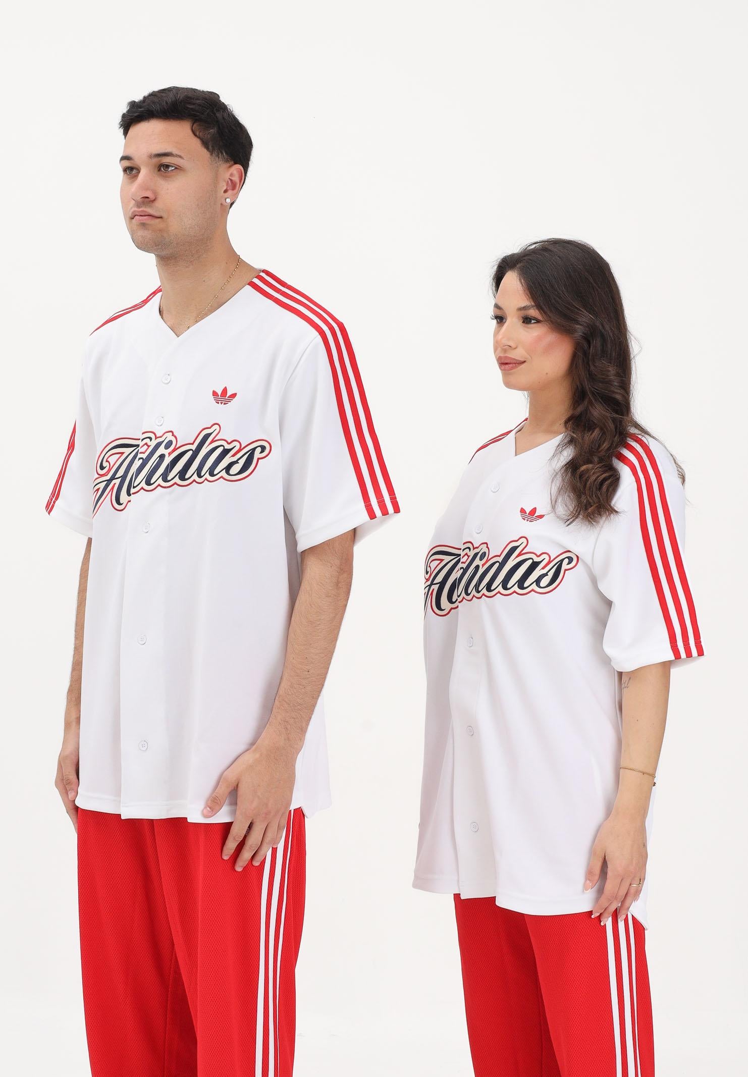 ADIDAS ORIGINALS Camicia a manica corta SUMMER LEAGUE VARSITY BASEBALL bianca per uomo e donna KD6563 . ADIDAS ORIGINALS