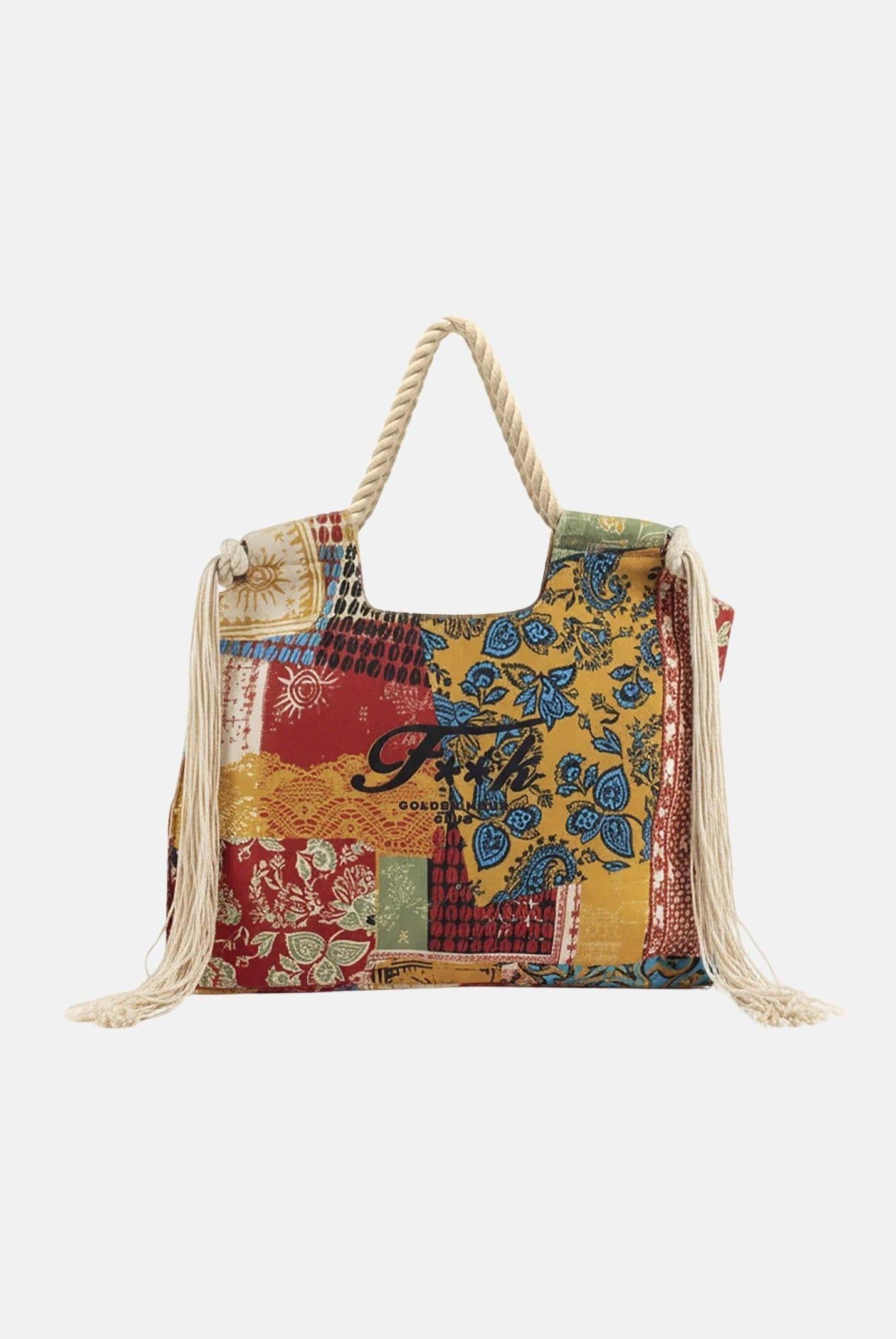 F**K Borsa mare multicolore da donna con manici in corda e frange laterali FA26-SW0081X38 . F**K