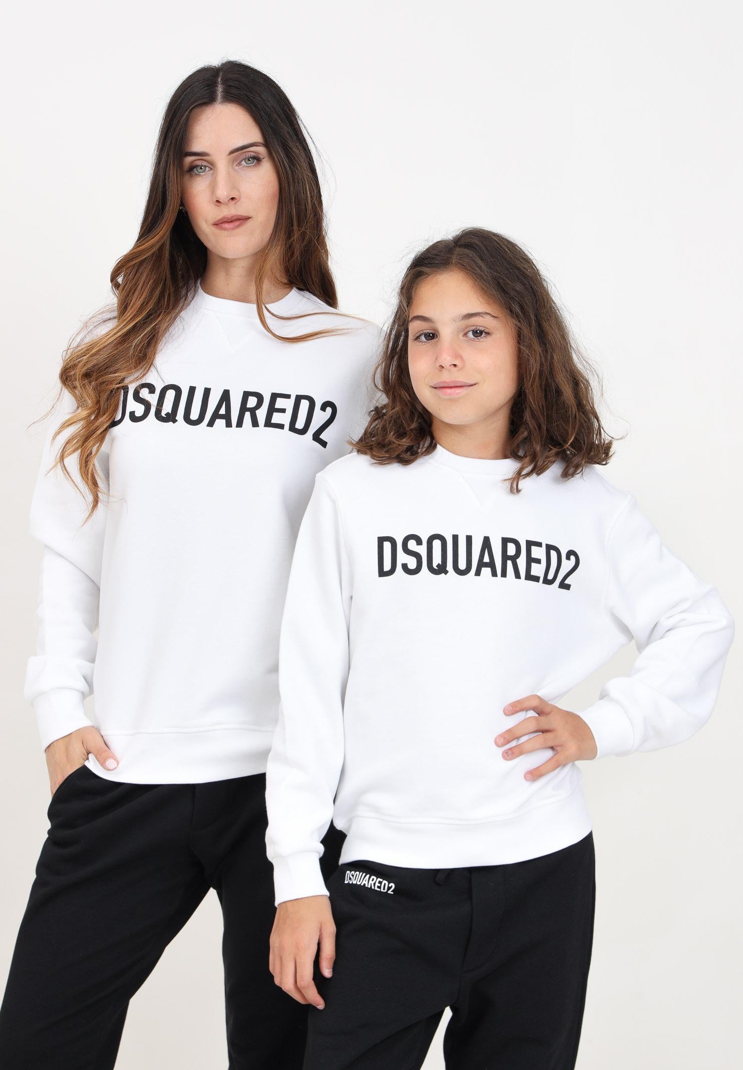 Felpa girocollo bianca per donna e bambina con stampa logo lettering DQ2009D0A4D DQ100 DSQUARED2