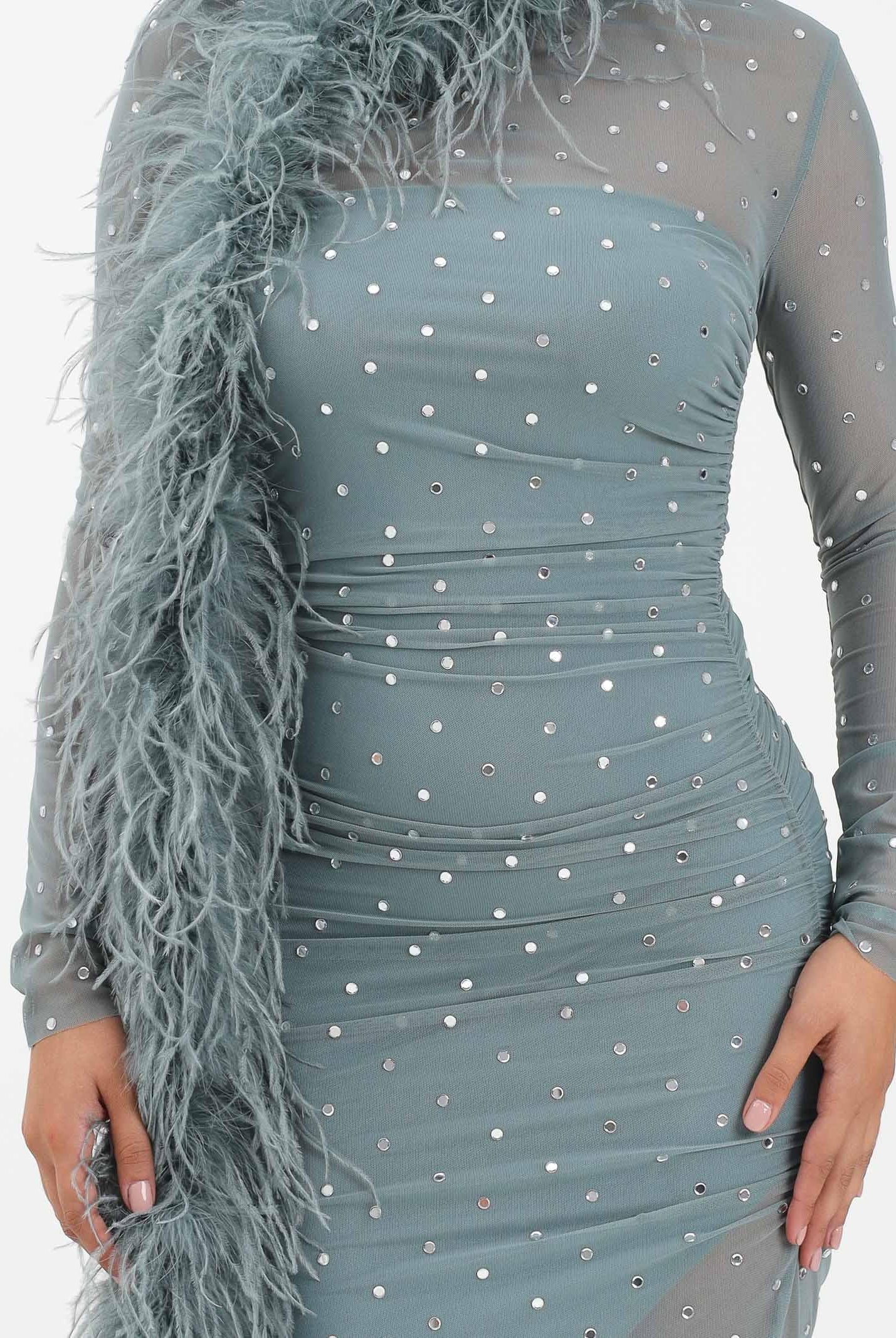 ALMA SANCHEZ Abito midi Acerno carta da zucchero da donna con piume e strass AS2526008RT 814 ALMA SANCHEZ