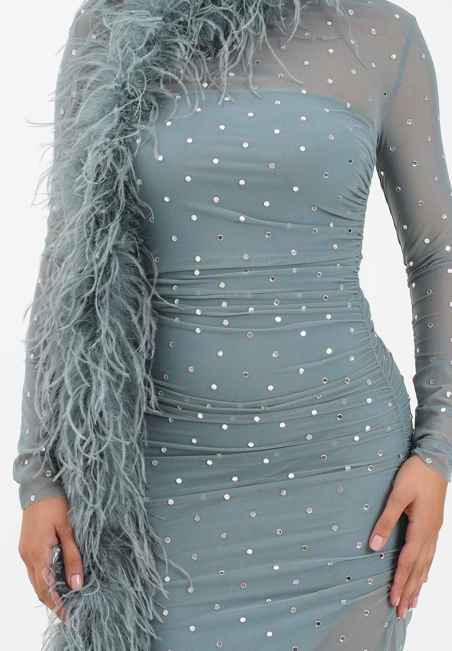 ALMA SANCHEZ Abito midi Acerno carta da zucchero da donna con piume e strass AS2526008RT 814 ALMA SANCHEZ