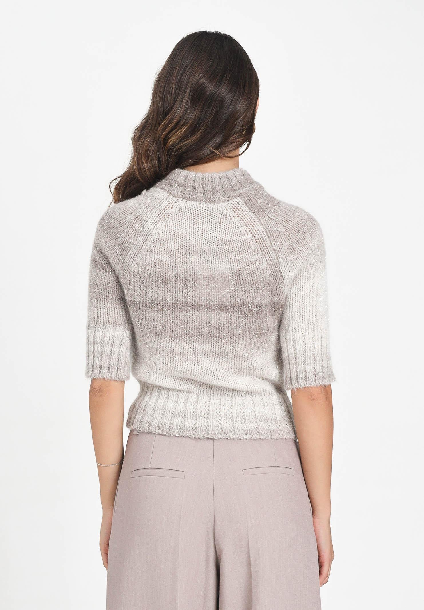 SIMONA CORSELLINI Maglioncino girocollo da donna in filato sfumato grigio e beige con fili lurex A25CPMGO0401-C00194 V0703 SIMONA CORSELLINI