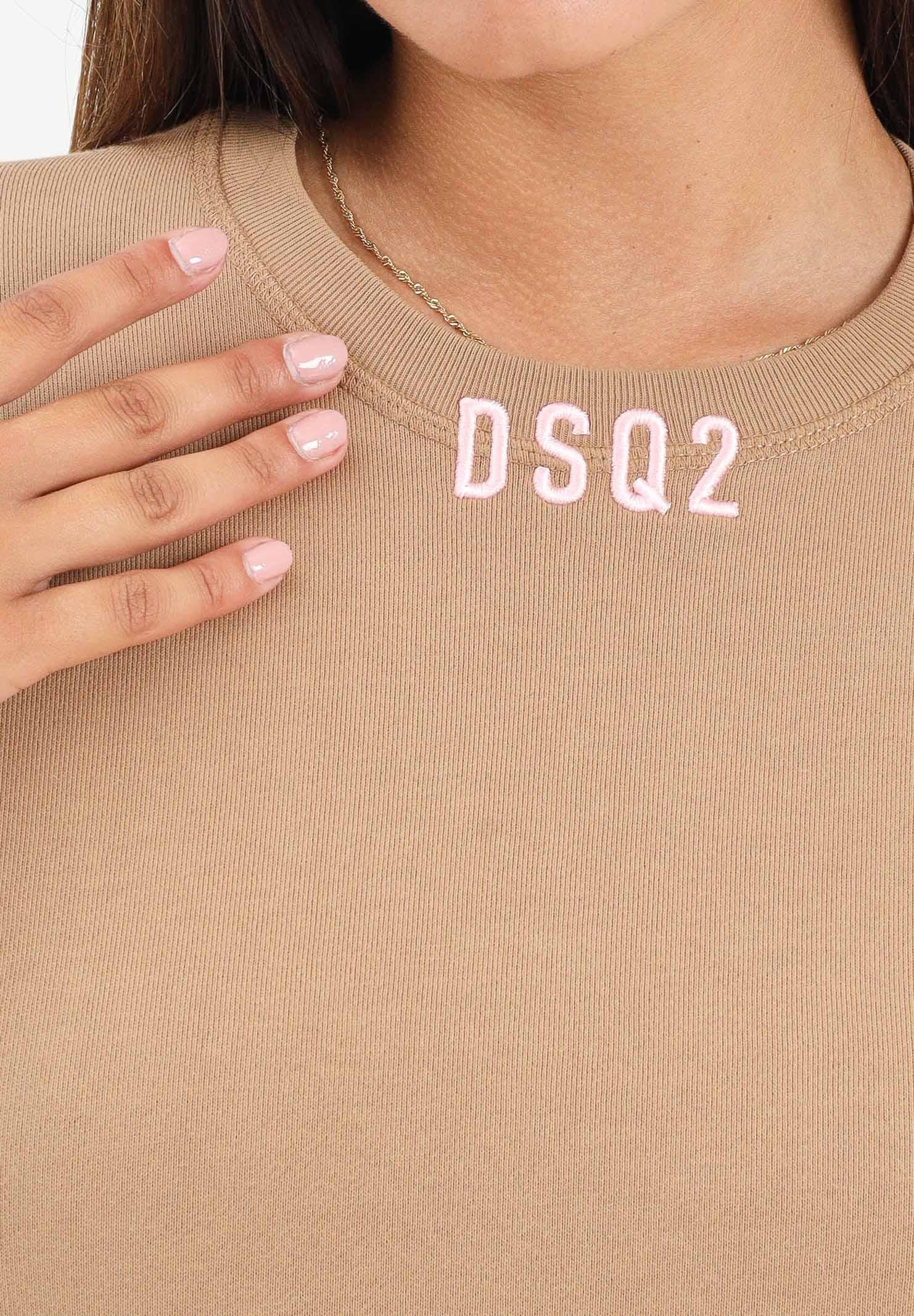 DSQUARED2 Felpa girocollo beige per donna, ragazze e bambine con logo DSQ2 DQ3017D0AEY DQ721 DSQUARED2