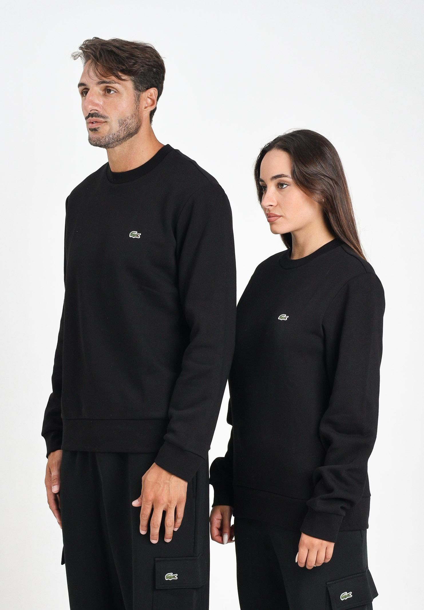 LACOSTE Felpa girocollo nera per uomo e donna SH9608 031 LACOSTE