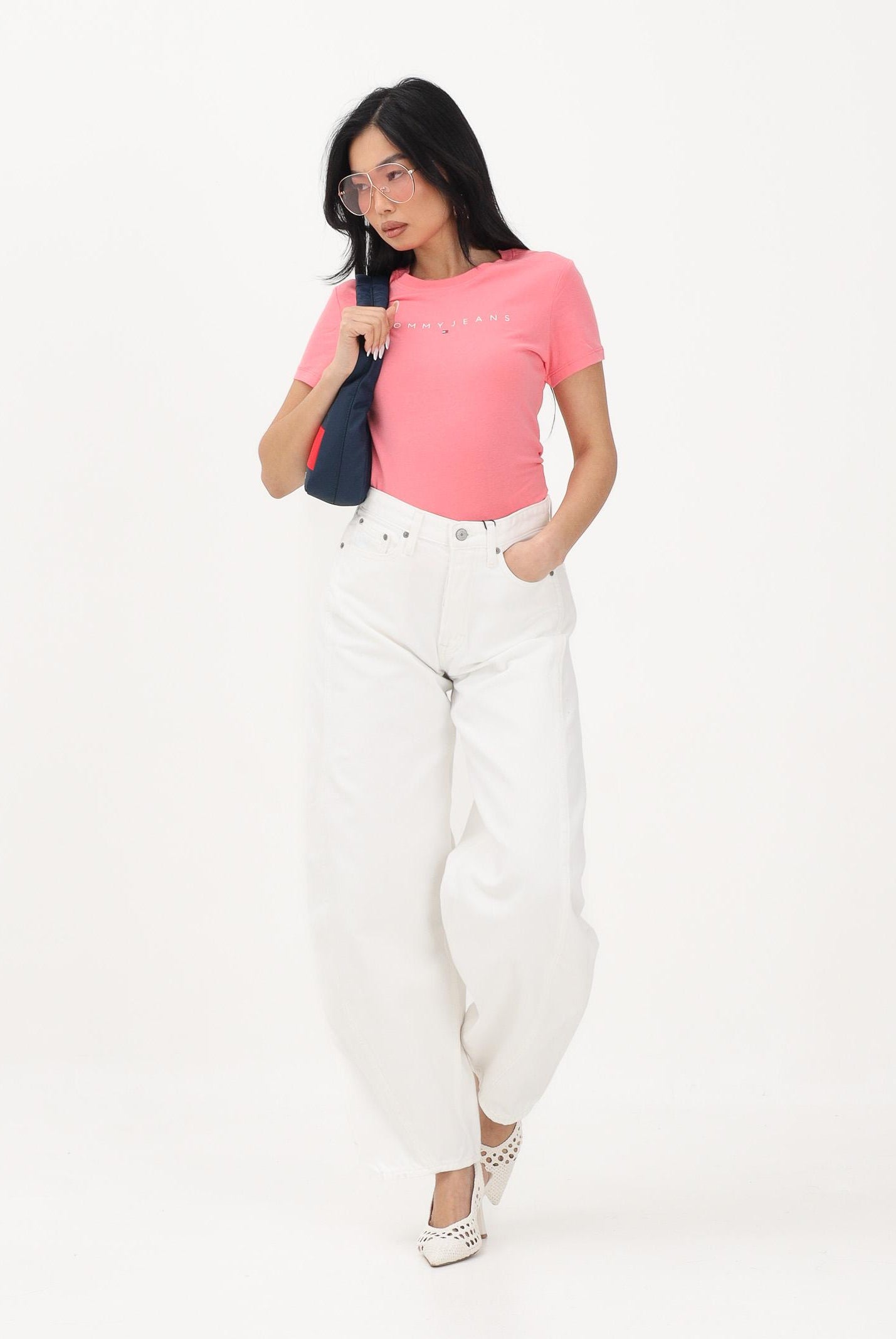 TOMMY JEANS T-shirt a manica corta rosa da donna con logo DW0DW18398 TIE TOMMY JEANS