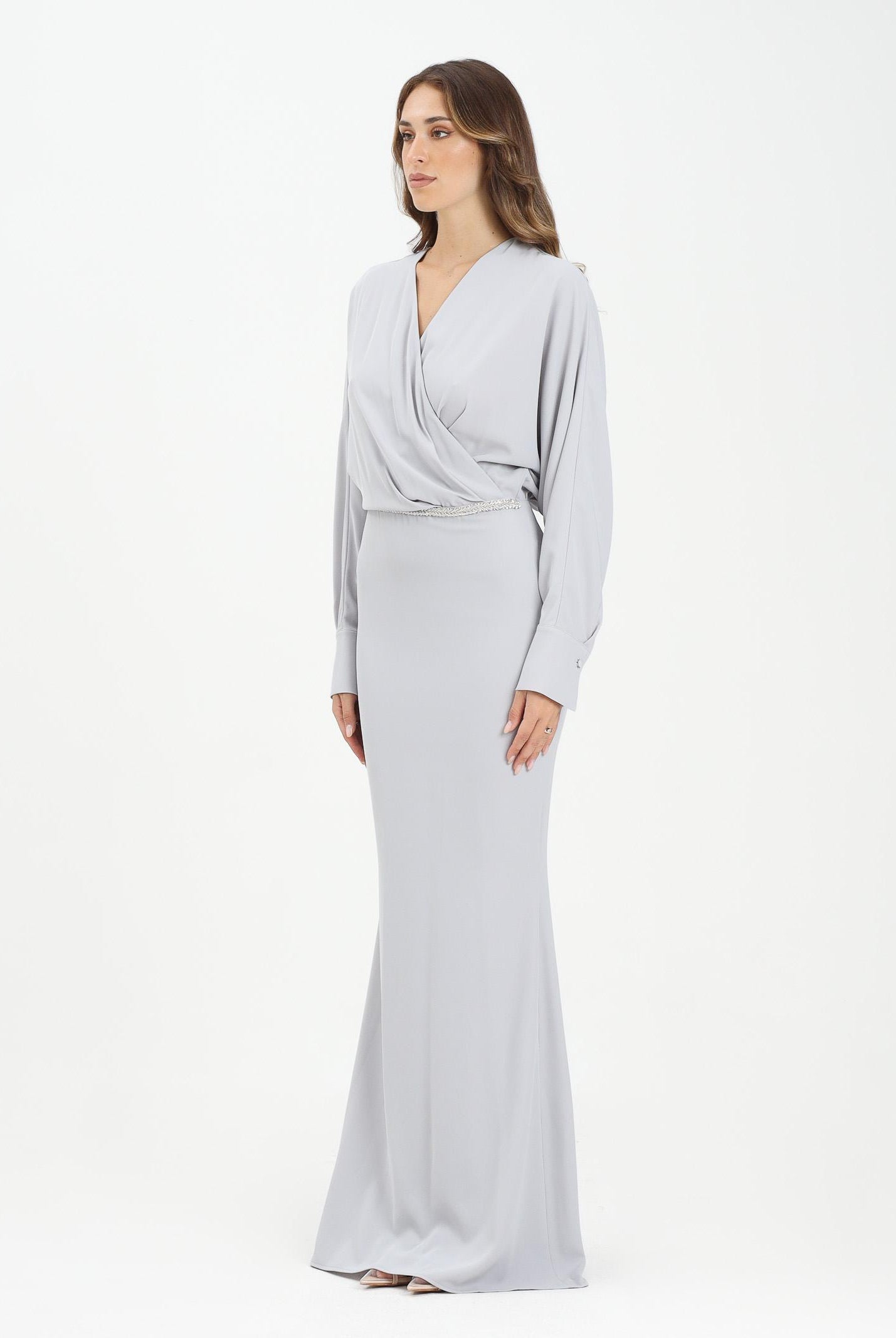 ALMA SANCHEZ Abito lungo Acme in elegante tessuto grigio perla da donna AS2526020TF 902 ALMA SANCHEZ