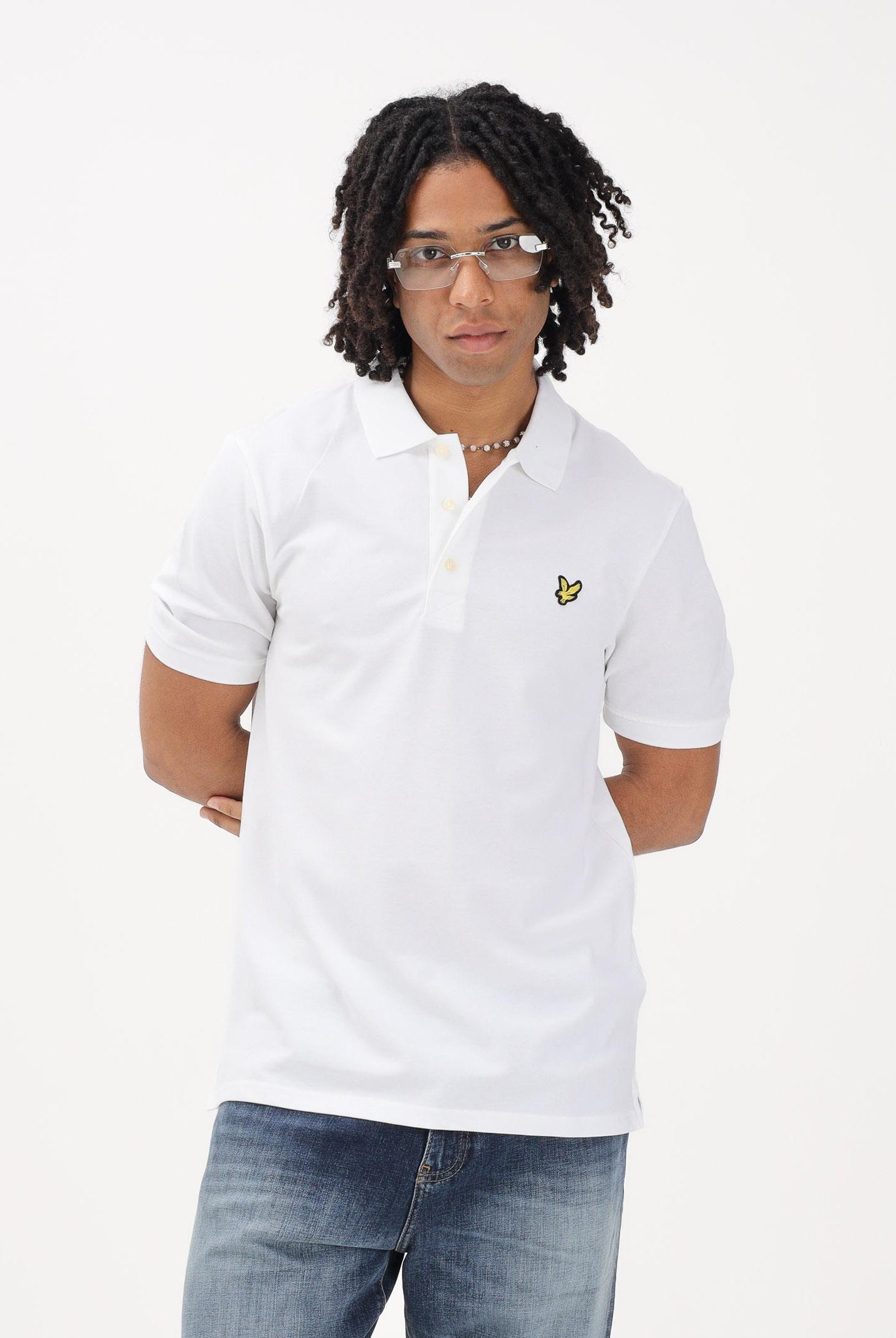LYLE & SCOTT Polo a manica corta bianca da uomo con patch logo golden eagle SP400VOG 626 LYLE & SCOTT