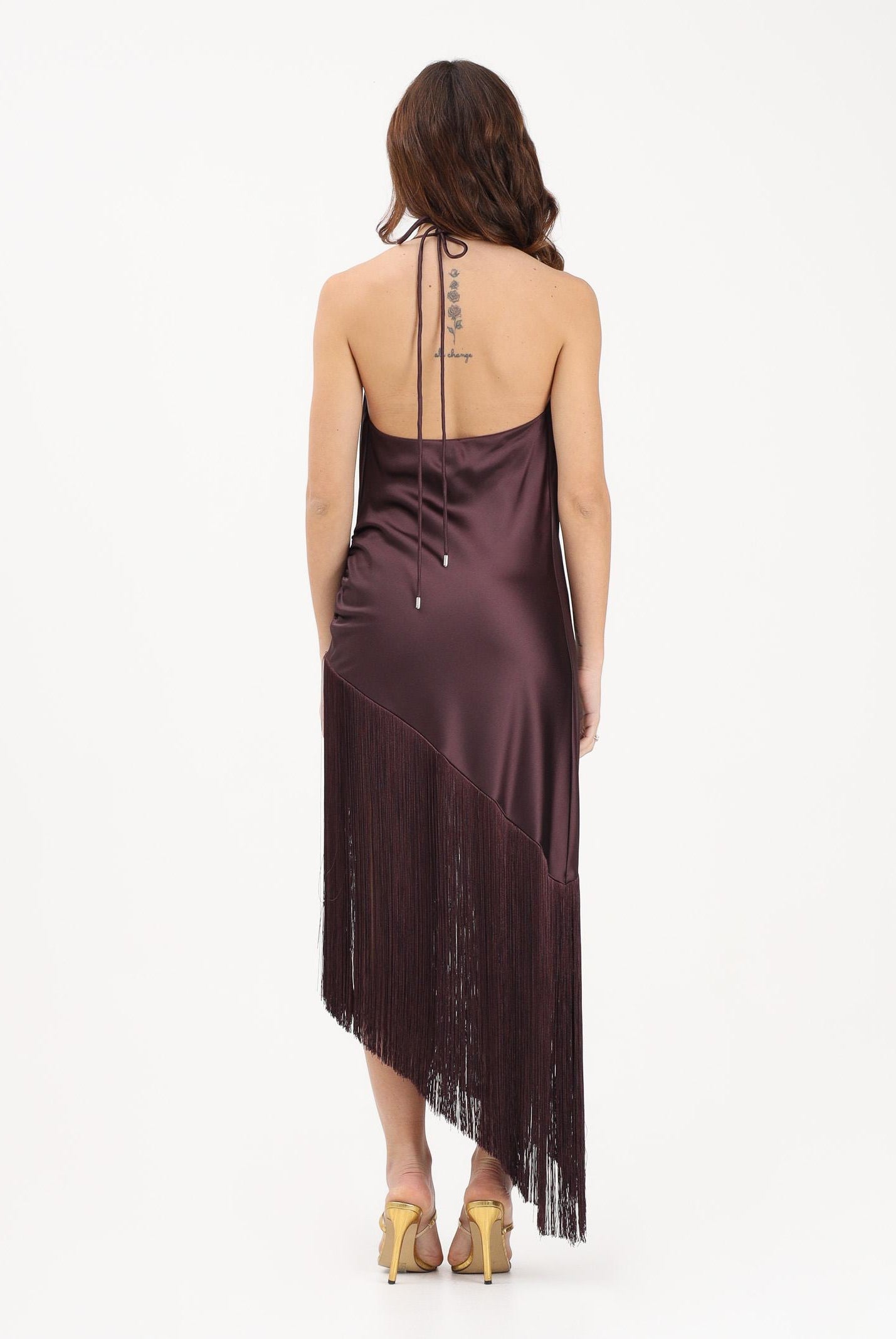 PINKO Abito midi bordeaux da donna in satin con frange 106430A33D R57 PINKO