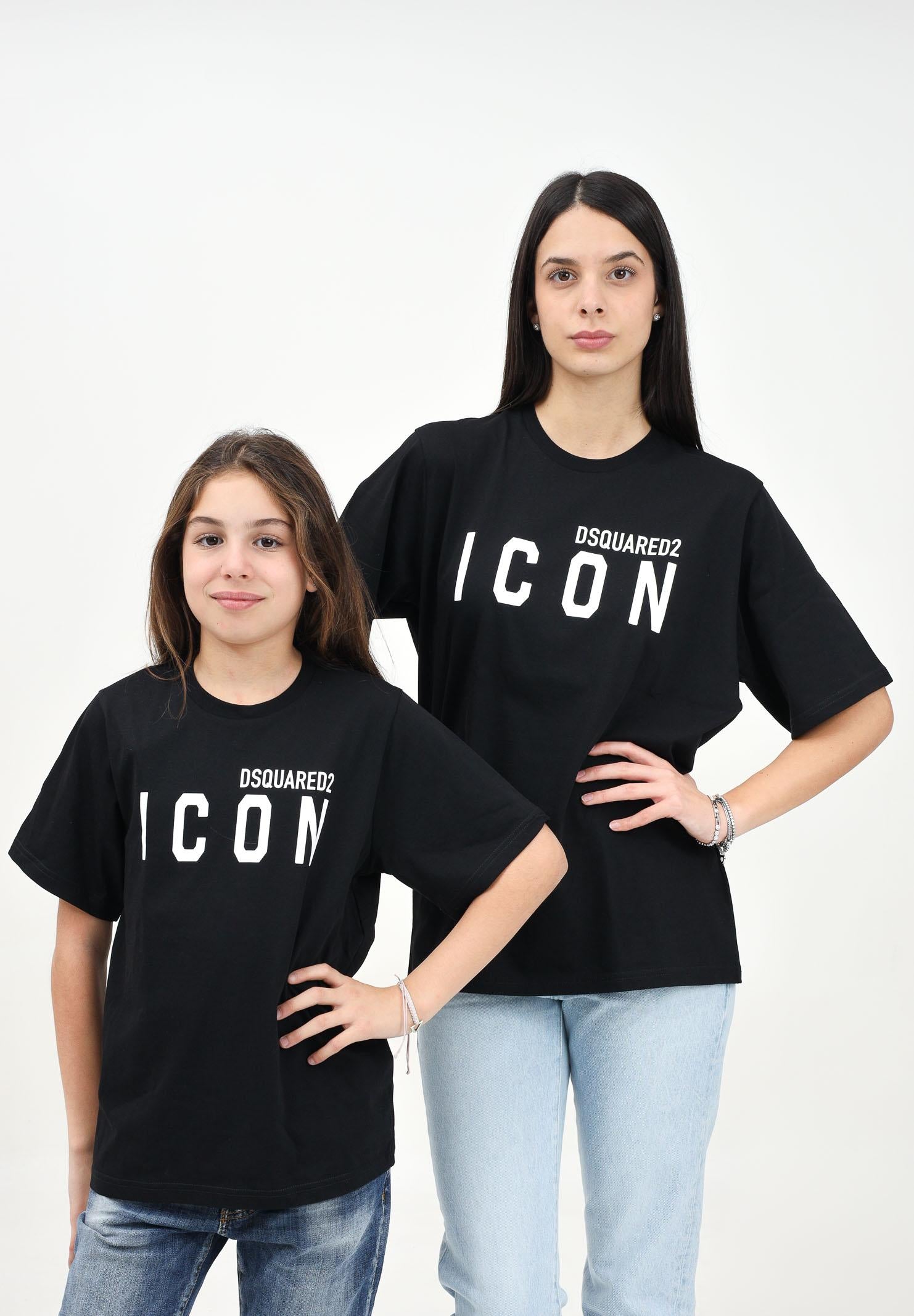 DSQUARED2 T-shirt a manica corta nera per donna e bambina con stampa logo DQ2668D004G DQ900 DSQUARED2