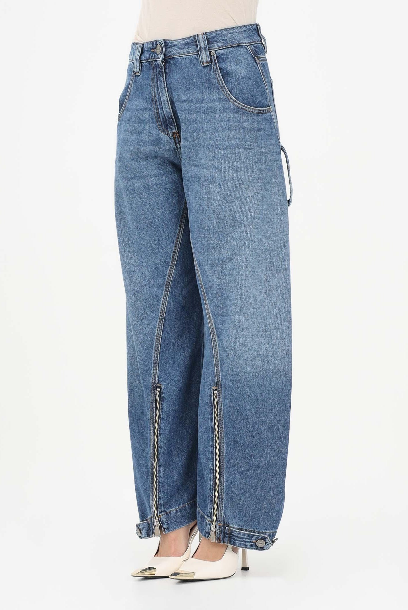 PINKO Jeans balloon SICURO ZIP realizzato in blue denim con scoloriture da donna 105680A33X PJD PINKO