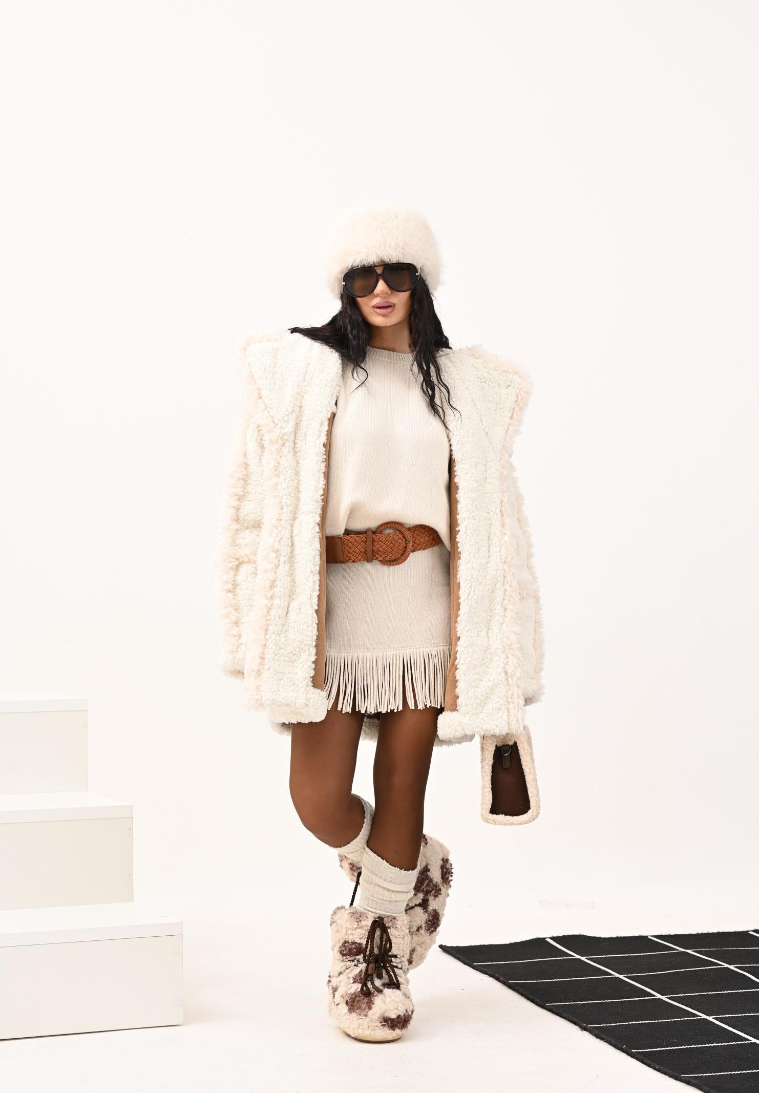 AKEP Gonna corta panna da donna con frange e spacco GOKD11015 V1 AKEP