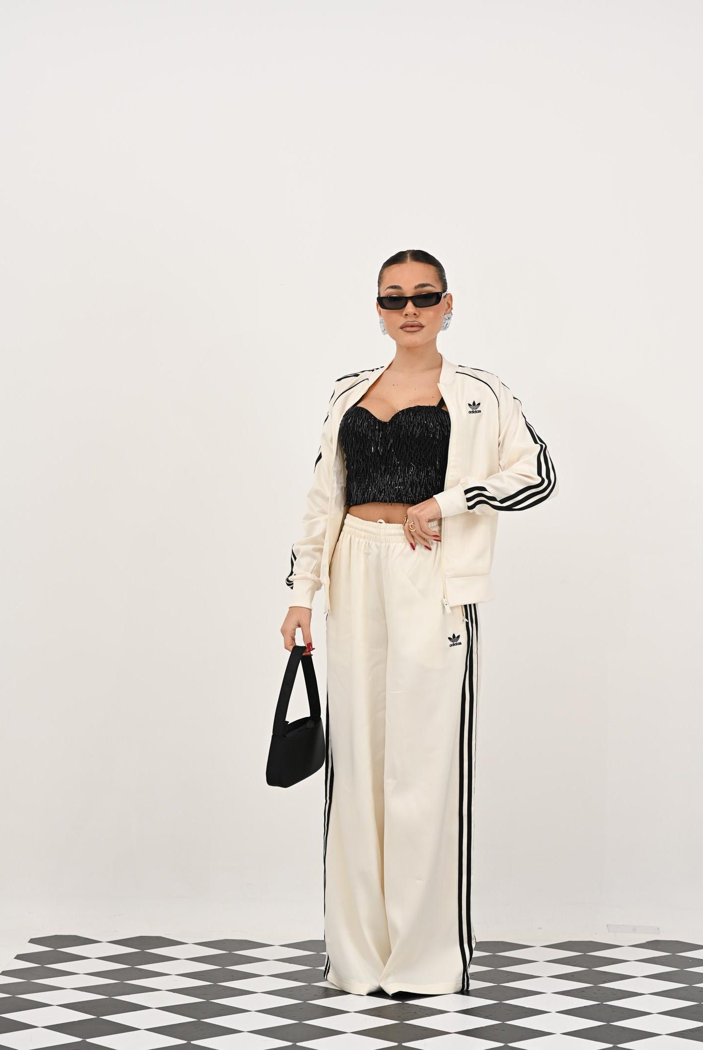 ADIDAS ORIGINALS Pantalone sportivo Adicolor Satin Wide Leg panna da donna KD2542 . ADIDAS ORIGINALS