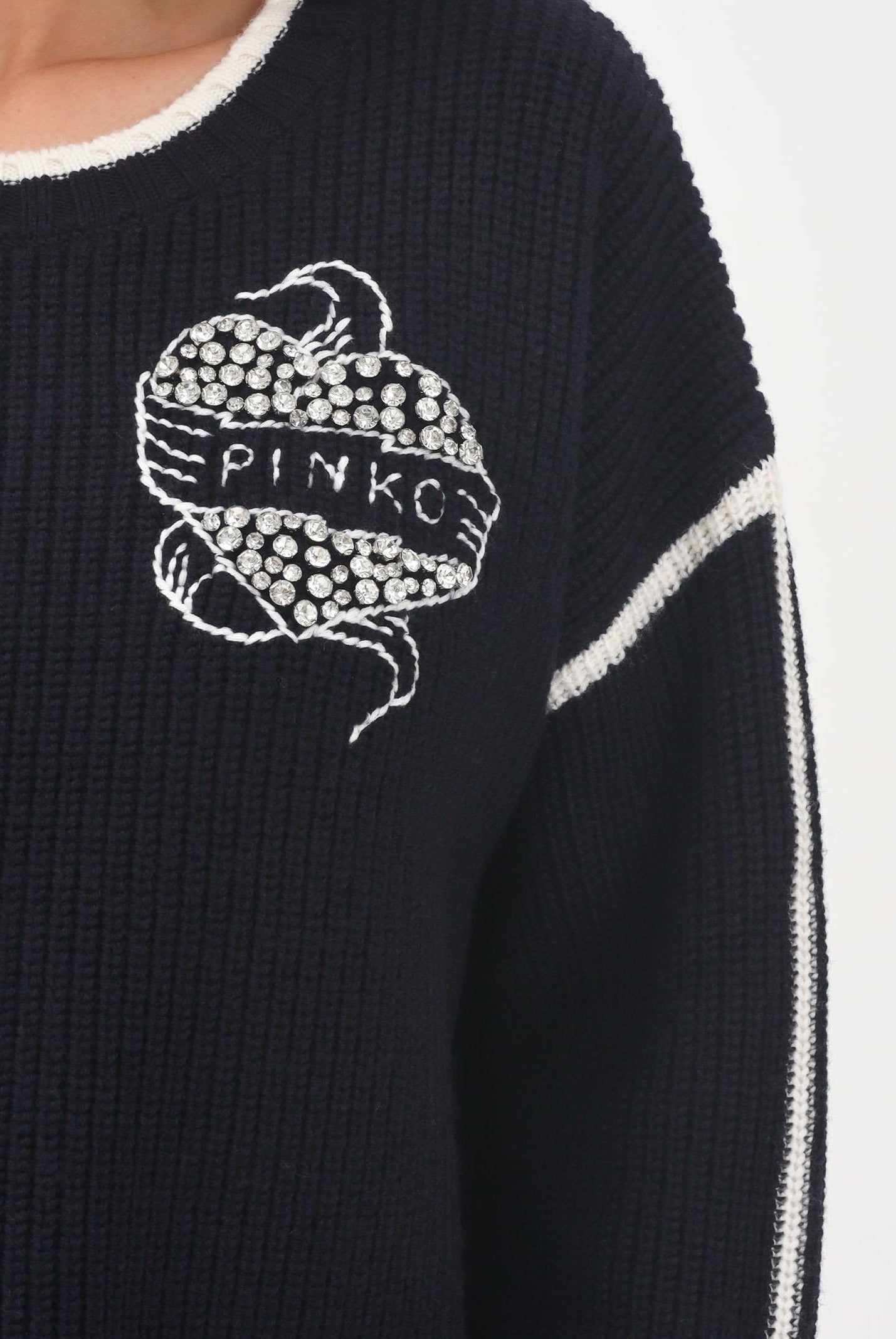 PINKO Maglioncino girocollo blu da donna con ricamo 105397A2PK EZ1 PINKO