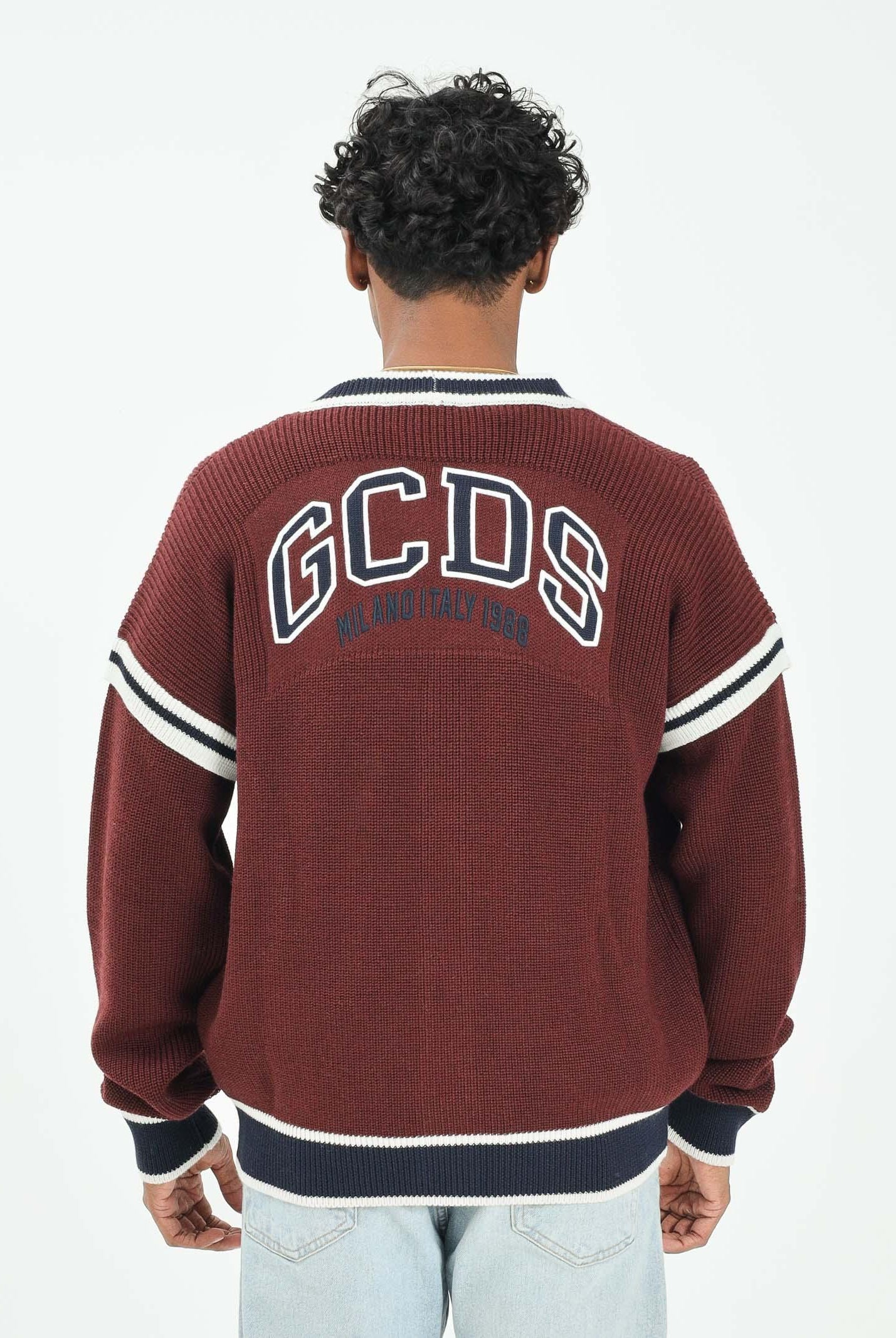 GCDS Cardigan College bordeaux per uomo e donna B2EM1800KI3 49 GCDS