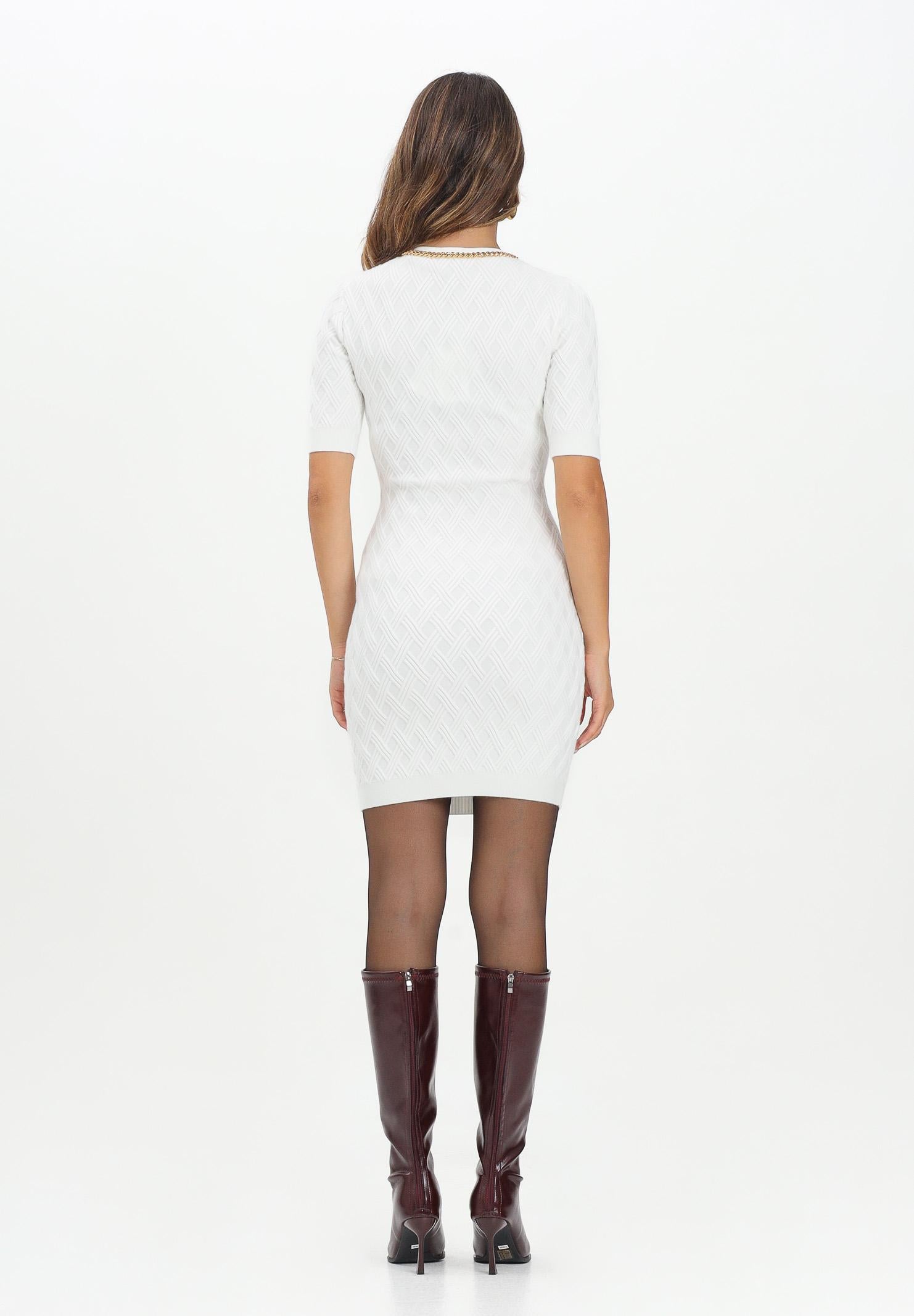 ELISABETTA FRANCHI Abito corto in maglia avorio da donna con dettaglio gioiello AM20B56E2 360 ELISABETTA FRANCHI