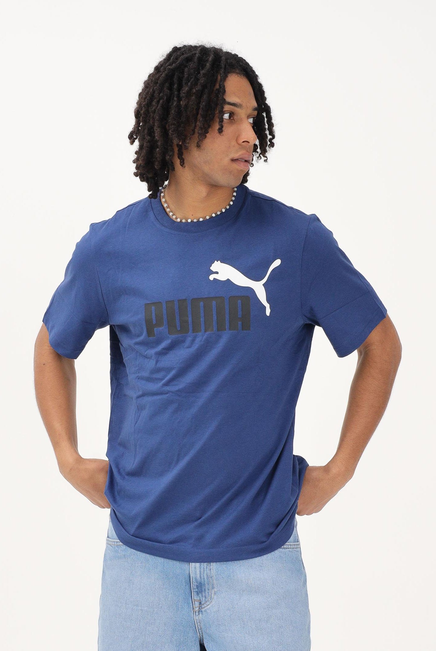 PUMA T-shirt a manica corta Essentials 2 Colour N.1 Logo blu da uomo 684708 79 PUMA