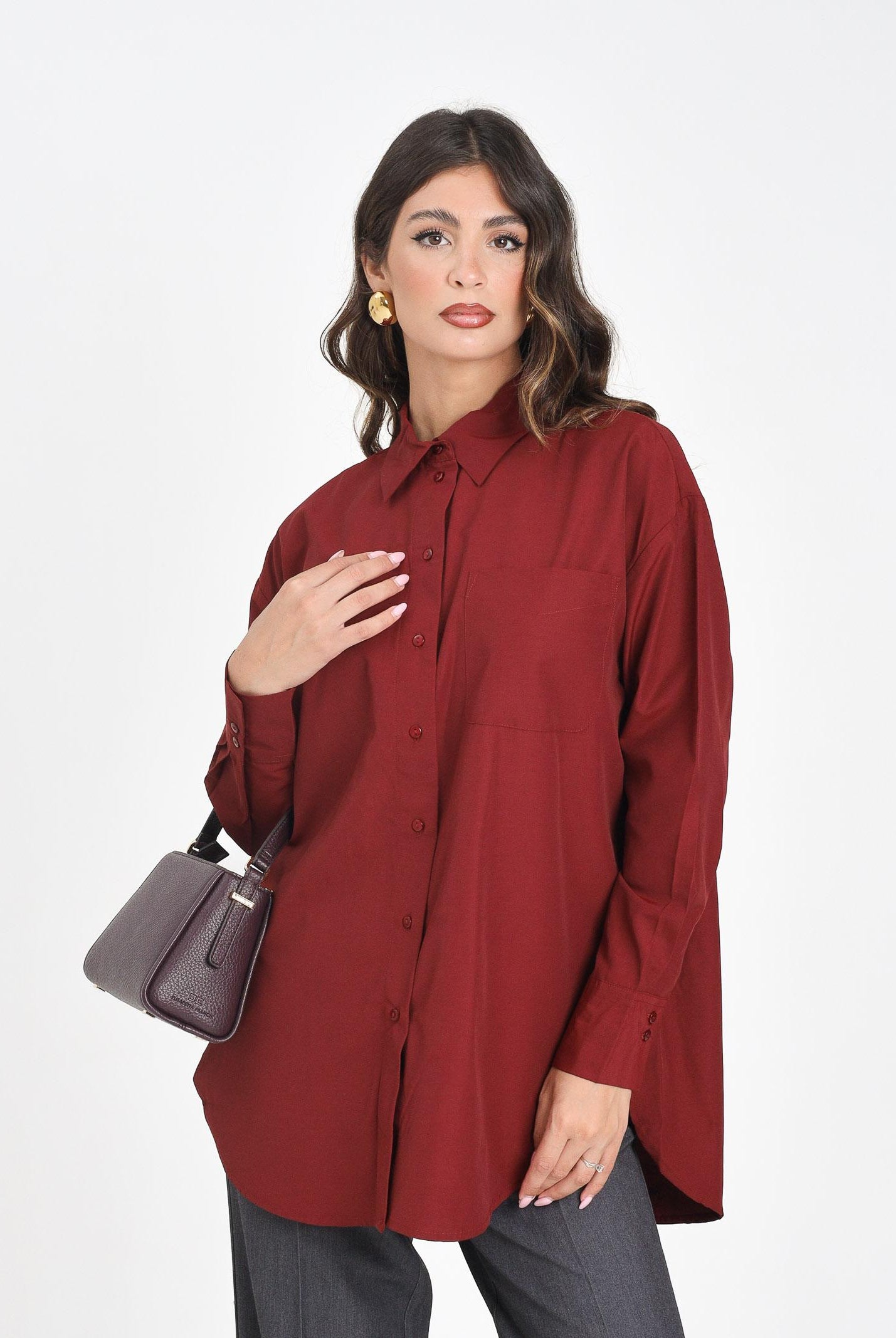 JDY Camicia a manica lunga bordeaux da donna 15311717 Cabernet JDY