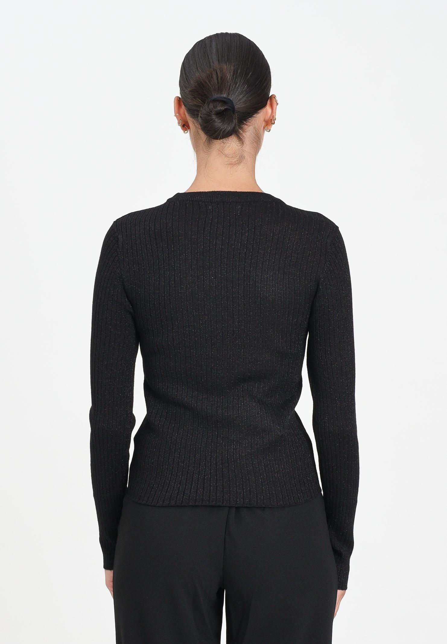 JDY Maglioncino girocollo nero da donna realizzata in tessuto a costine con delicato filo lurex 15330569 Black JDY