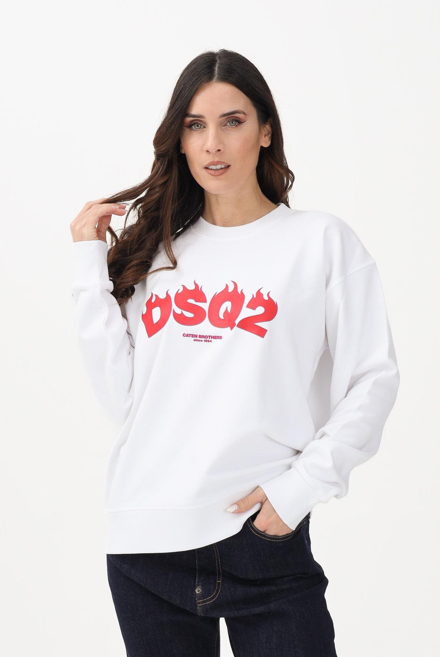 DSQUARED2 Felpa girocollo bianca per bambino, bambina e donna con logo DSQ2 DQ3187D0AGW DQ100 DSQUARED2