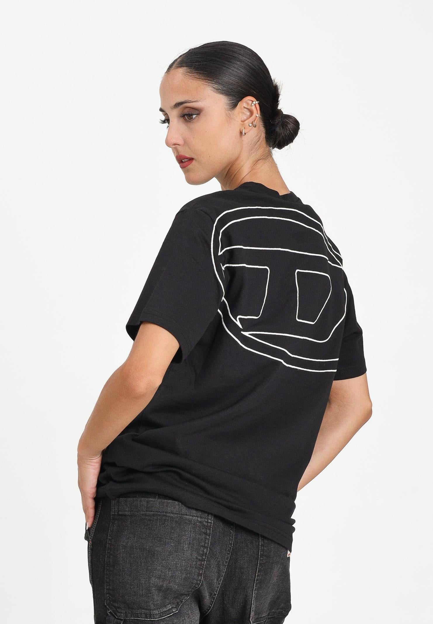 DIESEL T-shirt a manica corta nera per donna, ragazzi e bambini con logo Oval D J022760HGAM K900 DIESEL