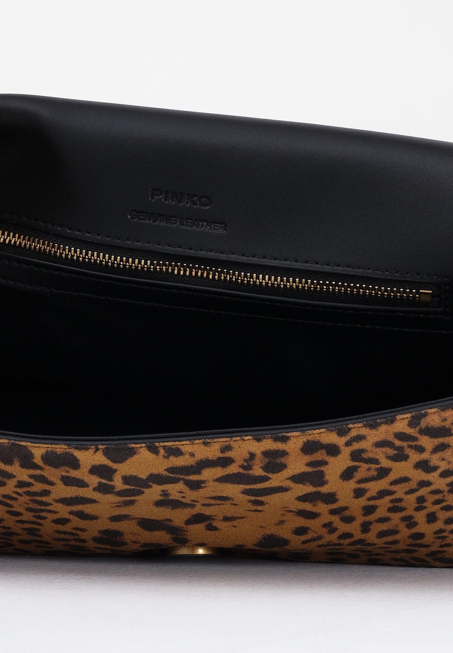 PINKO Borsa a tracolla Slouchy cuoio da donna in Suede Leopardato 106243A32A M35Q PINKO