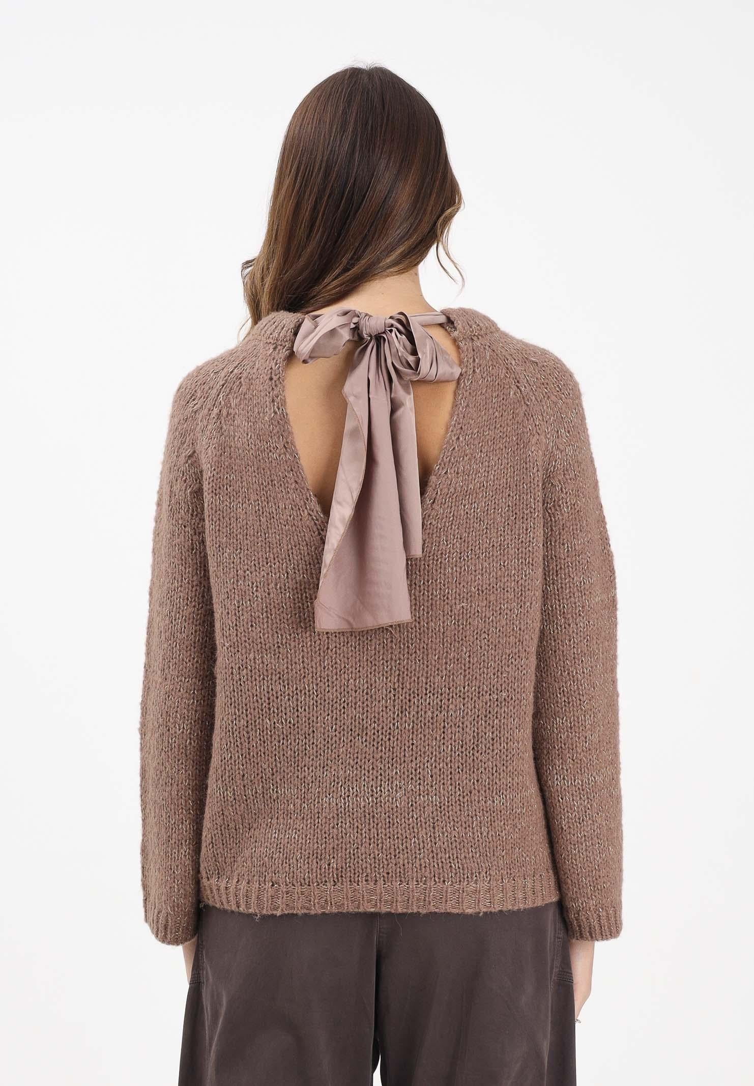 ONLY Maglioncino girocollo marrone da donna con fiocco sul retro 15353235 CocoaCrÈme ONLY