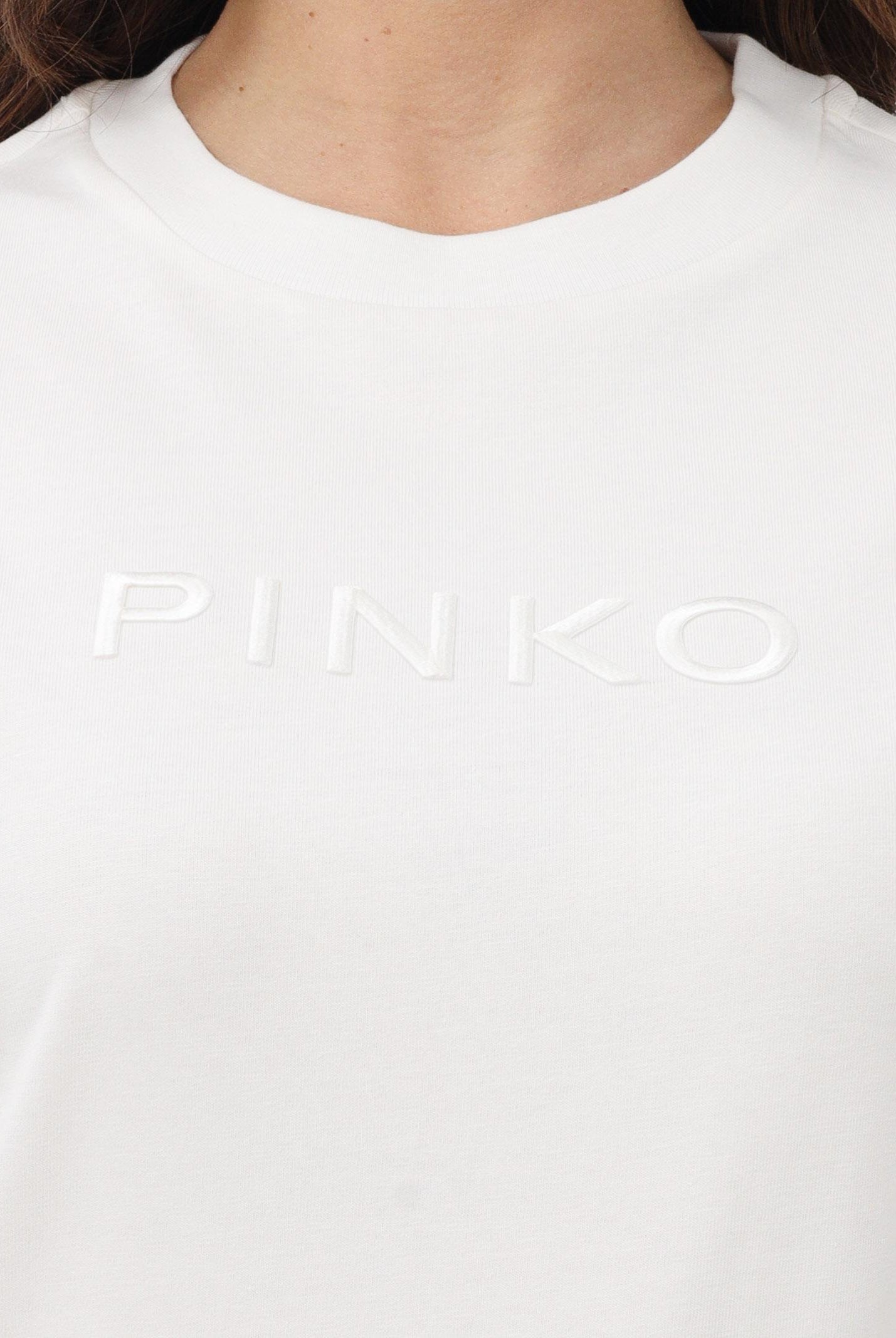 PINKO T-shirt a manica corta bianca da donna con ricamo logo 101752A339 Z05 PINKO