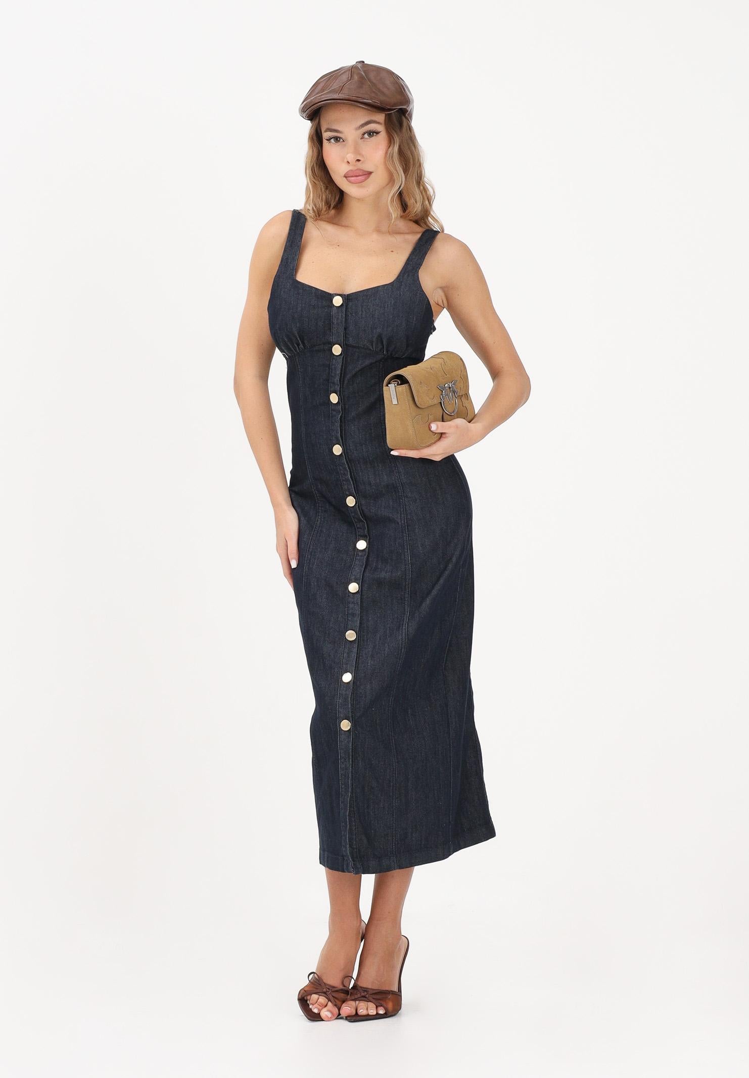 VICOLO Abito midi in denim blu scuro da donna DAB5038 DERI VICOLO