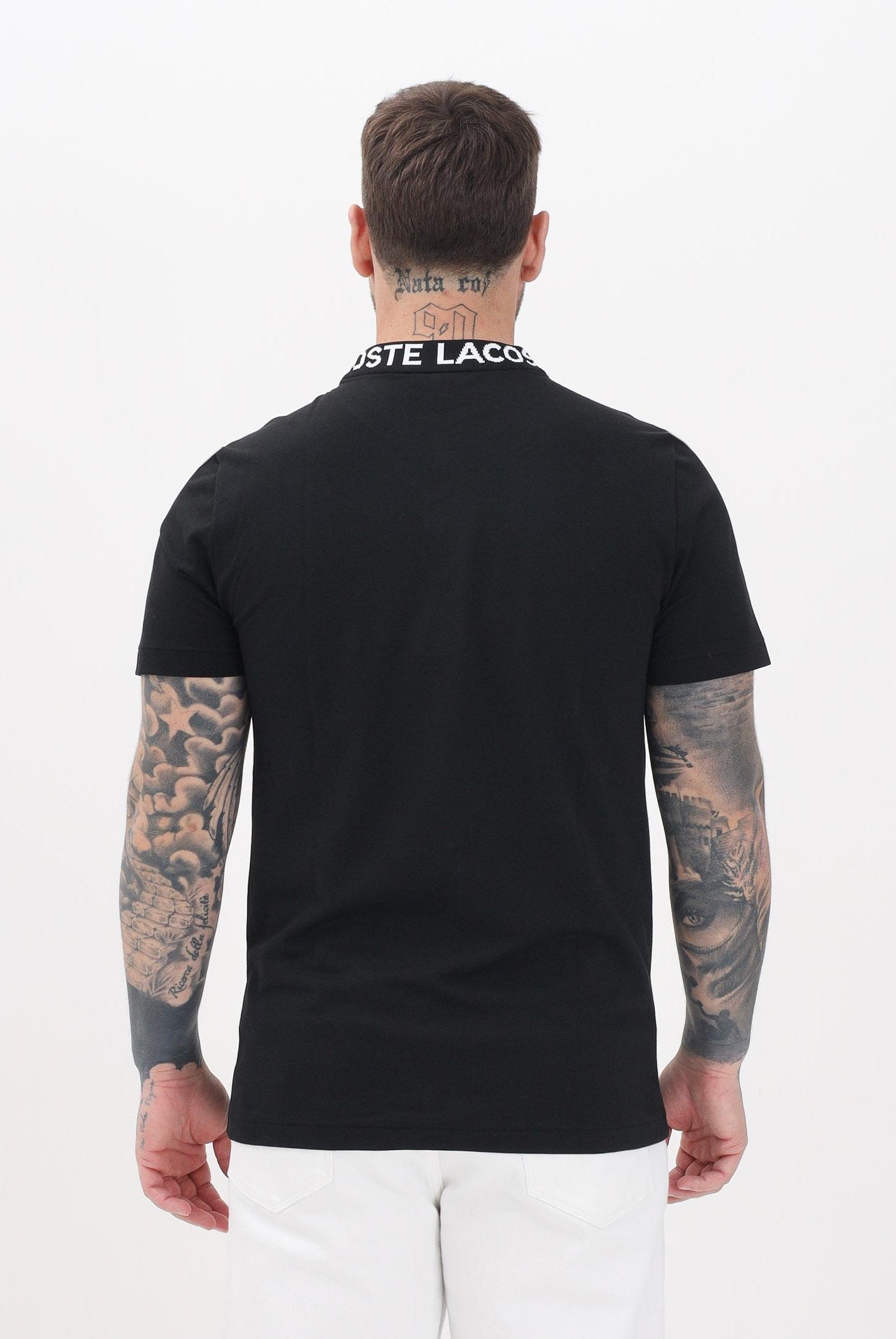 LACOSTE T-shirt a manica corta Jacquard Branded nera da uomo TH9582 031 LACOSTE