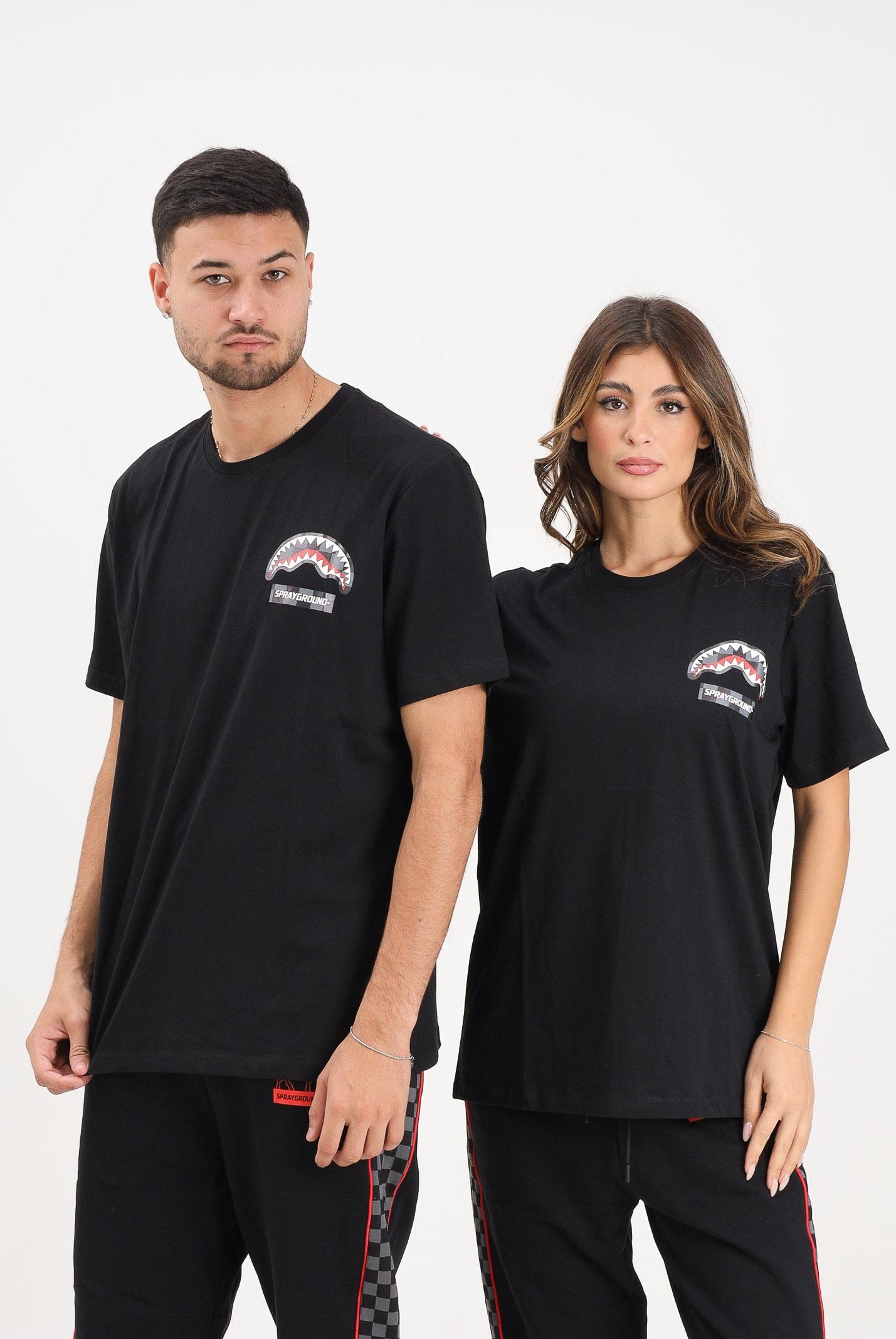SPAYGROUND T-shirt a manica corta Checkered Shark nera per uomo e donna SP679BLK SPRAYGROUND