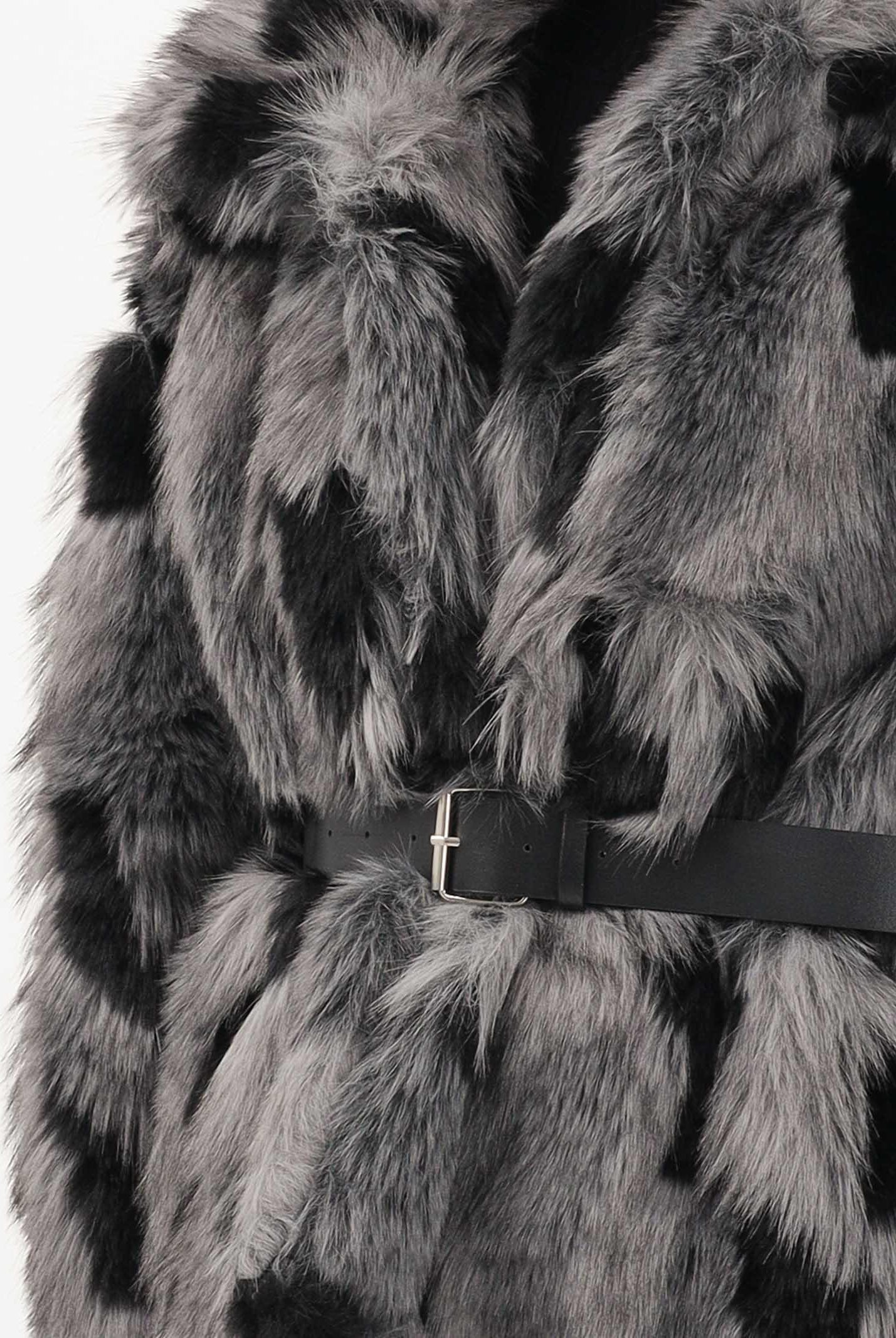 VICOLO Pelliccia grigia e nera da donna con cintura TF1691 GR VICOLO