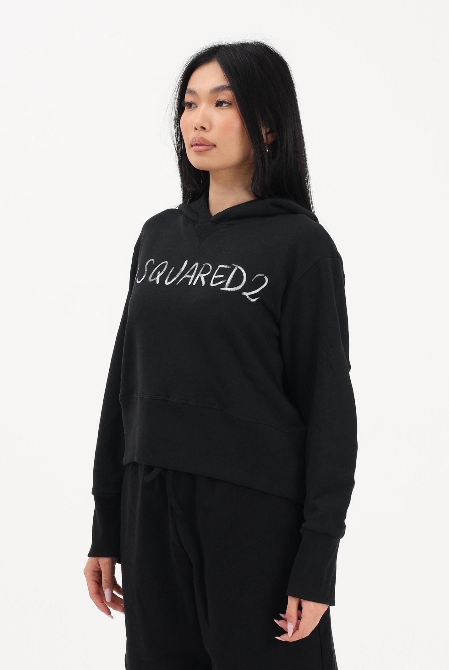DSQUARED2 Felpa con cappuccio nera per donna, ragazzi e bambini rifinita da logo DQ3179D0AGQ DQ900 DSQUARED2