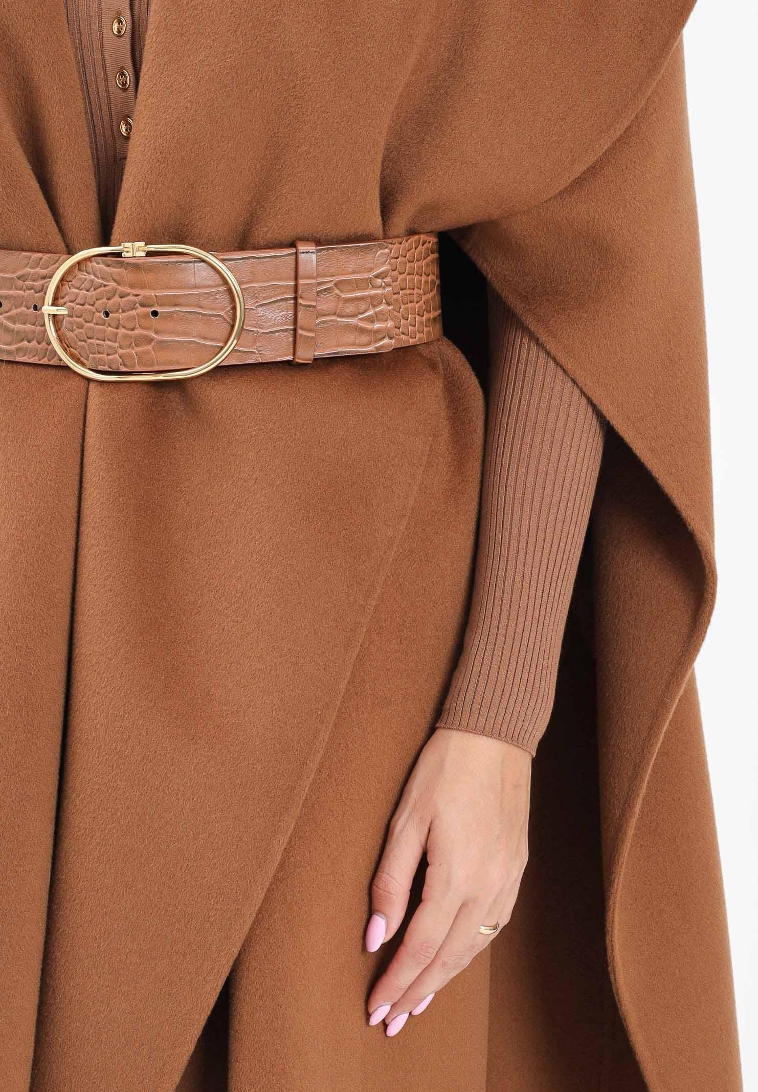 ELISABETTA FRANCHI Mantella cammello da donna con cintura CP67D56E2 EC1 ELISABETTA FRANCHI