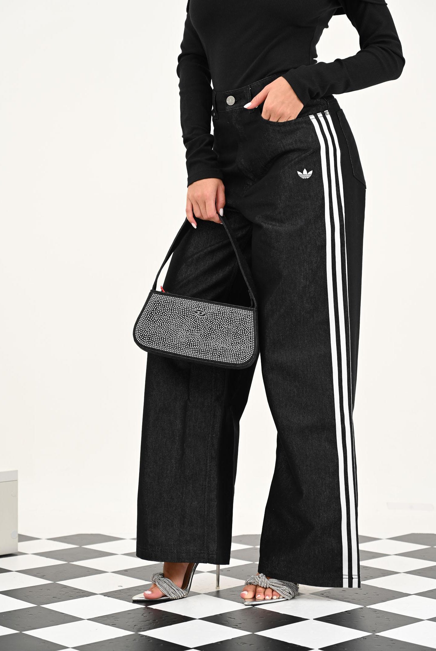 ADIDAS ORIGINALS Jeans Adilenium Season 4 Teamgeist Baggy Shine nero da donna KE9799 ADIDAS ORIGINALS