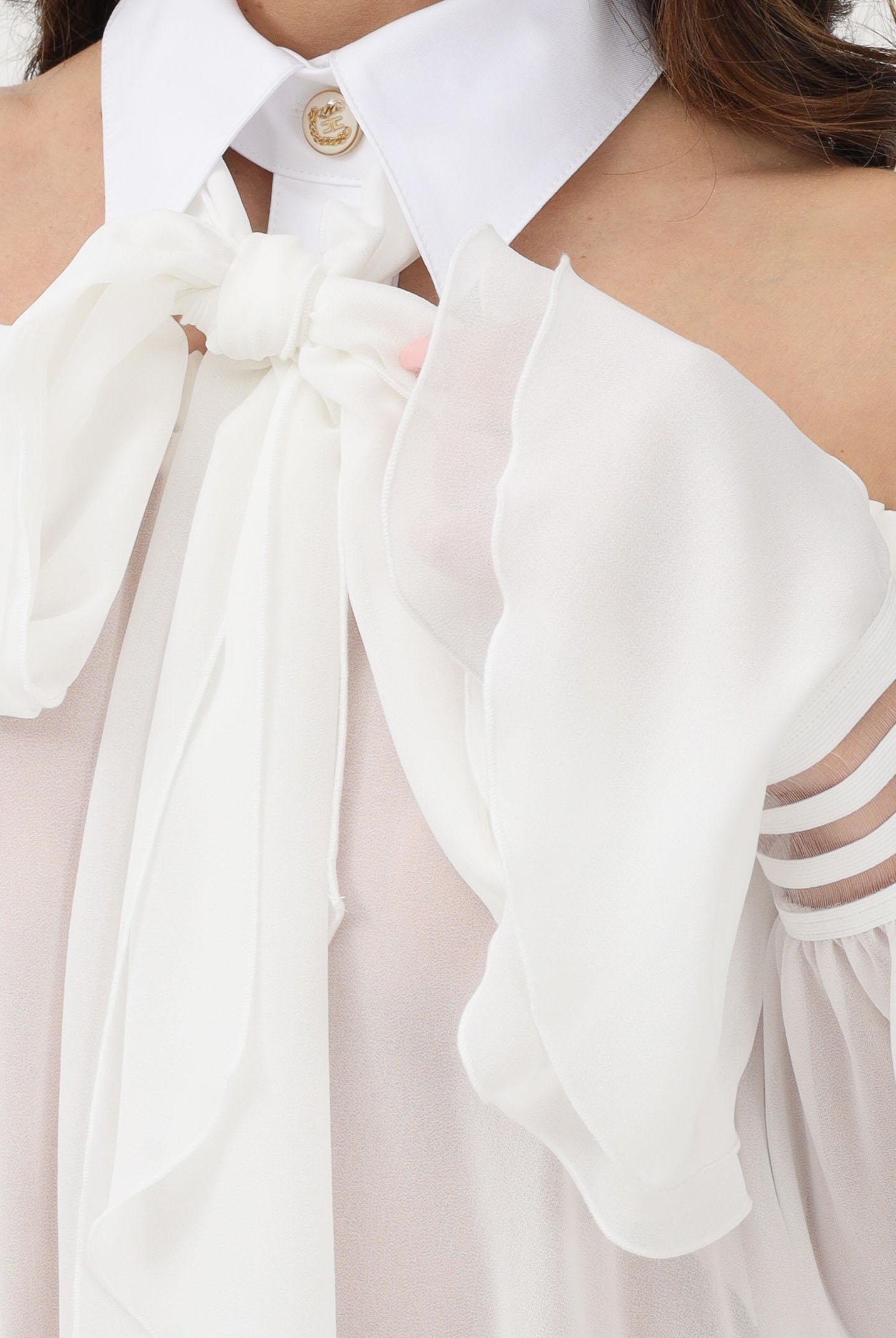 ELISABETTA FRANCHI Blusa bianca da donna con dettaglio al collo CA13561E2 X88 ELISABETTA FRANCHI