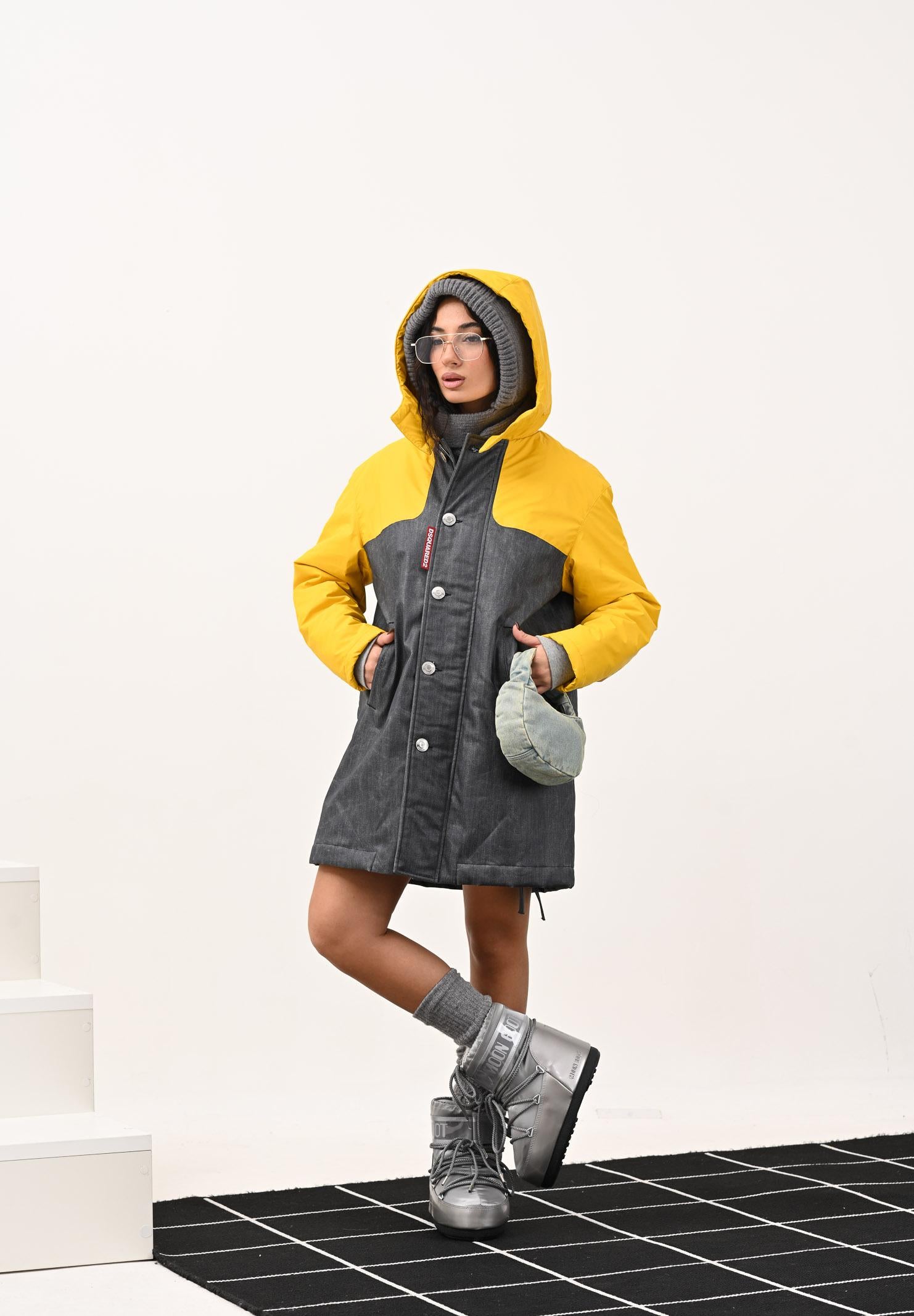 DSQUARED2 Trench impermeabile colorblock giallo e denim per donna, ragazzi e bambini DQ3044D0AEC DQ01 DSQUARED2