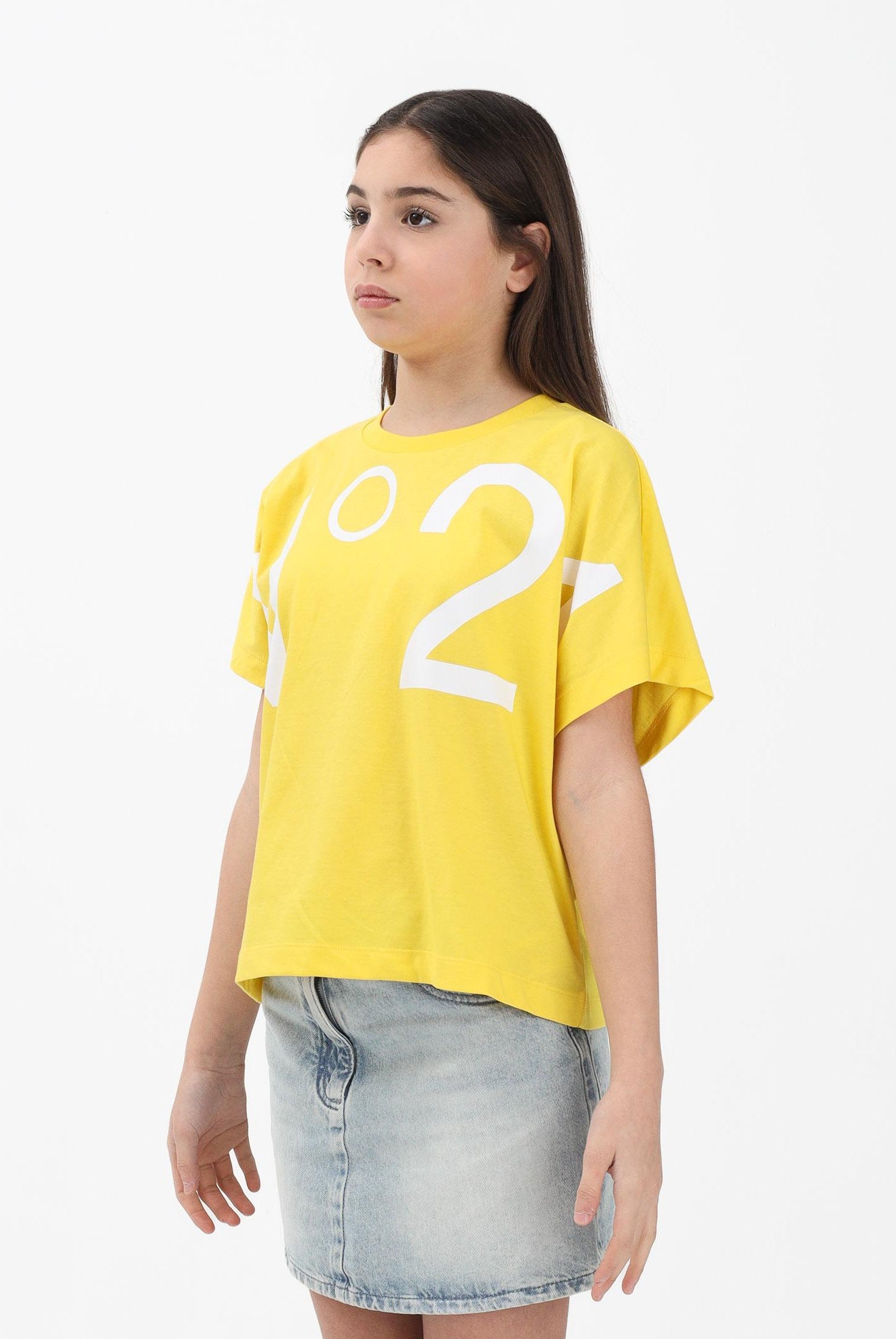 N21 T-shirt a manica corta gialla per donna, ragazze e bambine con maxi logo N210AAN0153 0N215 N21