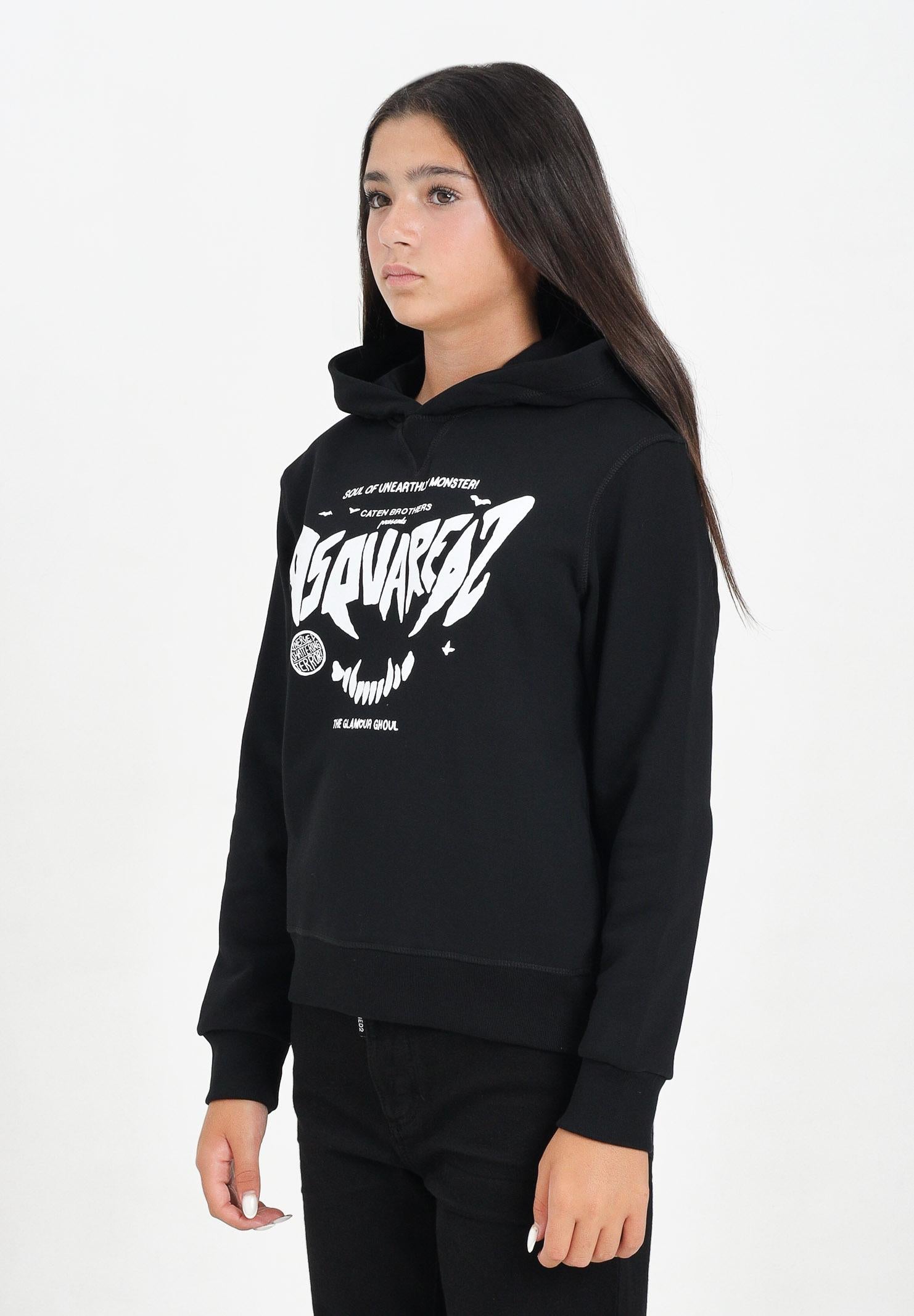 DSQUARED2 Felpa con cappuccio nera per donna, ragazzi e bambini con stampa Dsquared2 horror DQ3004D0094 DQ900 DSQUARED2