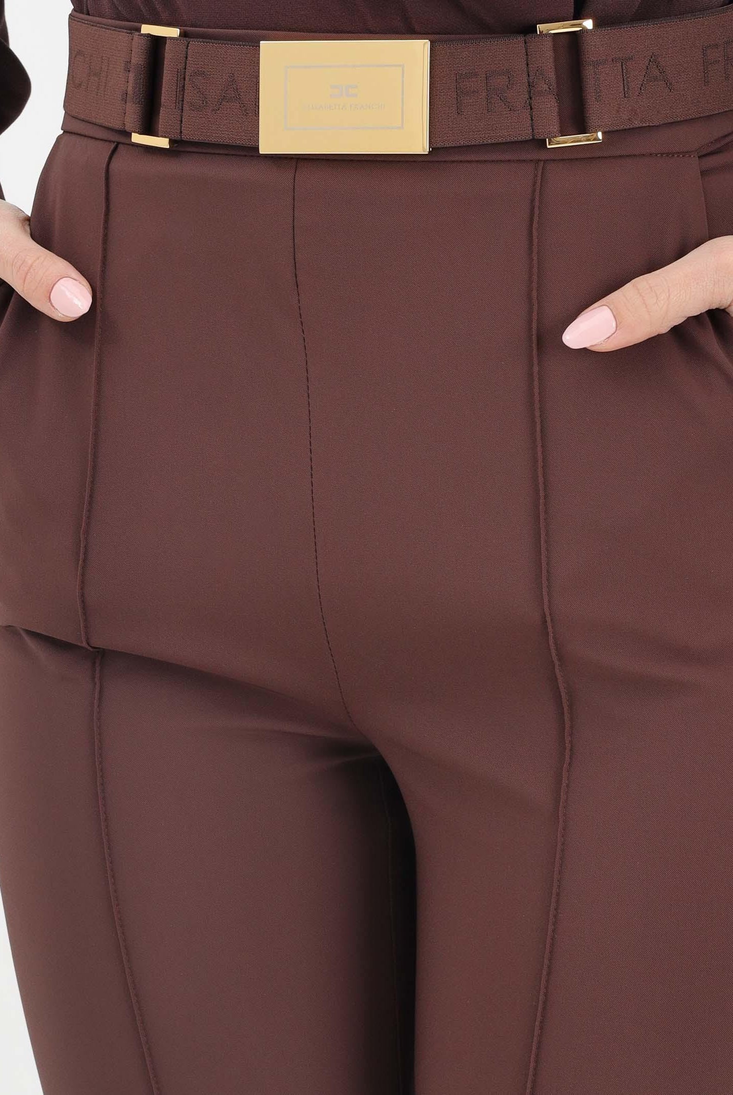 ELISABETTA FRANCHI Pantalone elegante marrone da donna con cintura PA13261E2 644 ELISABETTA FRANCHI