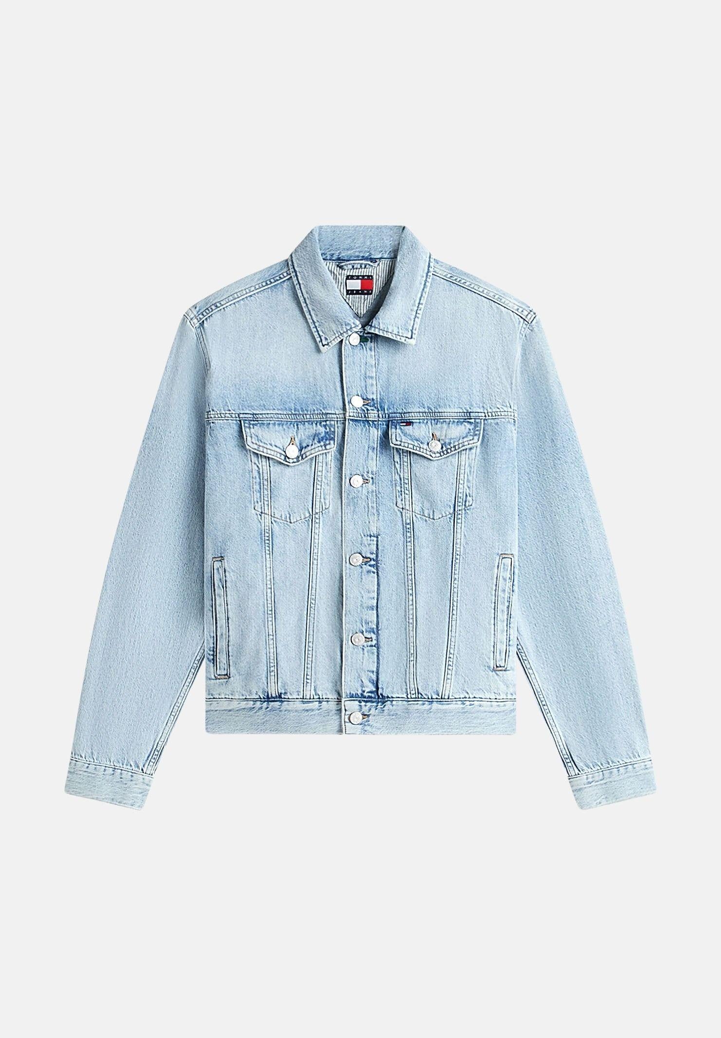 TOMMY JEANS Giubbotto Giacca trucker Ryan in denim vintage denim light blu, colore basico blu DM0DM23657 1AB TOMMY JEANS