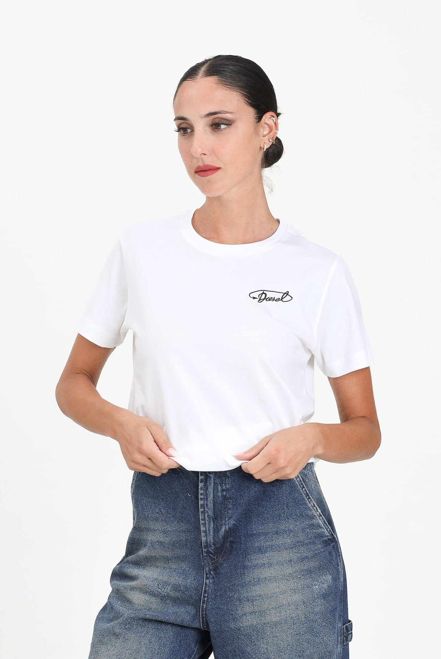 DIESEL T-shirt a manica corta bianca per donna, ragazzi e bambini con logo Diesel J025260CATM K100 DIESEL