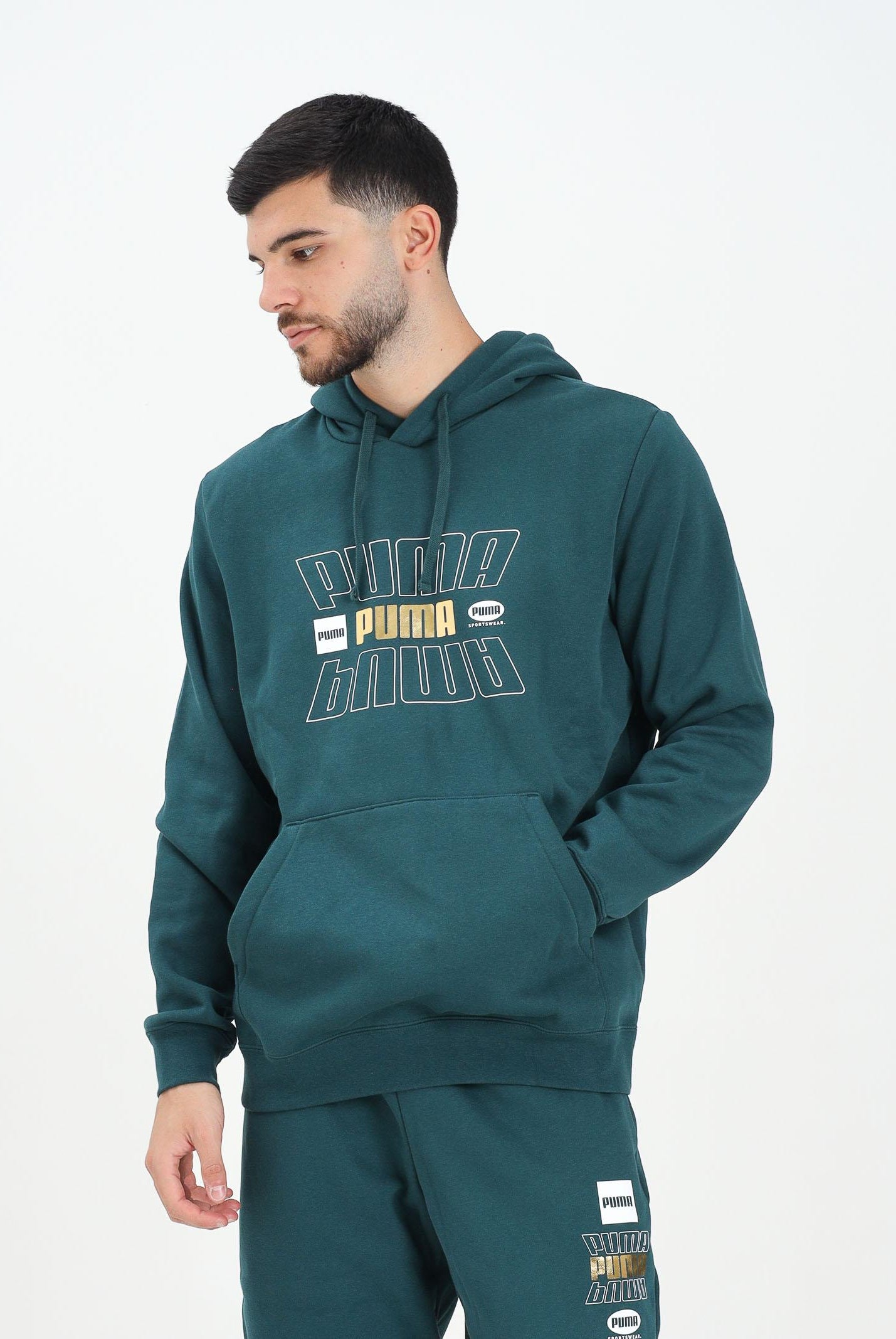 PUMA Felpa con cappuccio Essentials Logo Lab verde da uomo 688190 75 PUMA