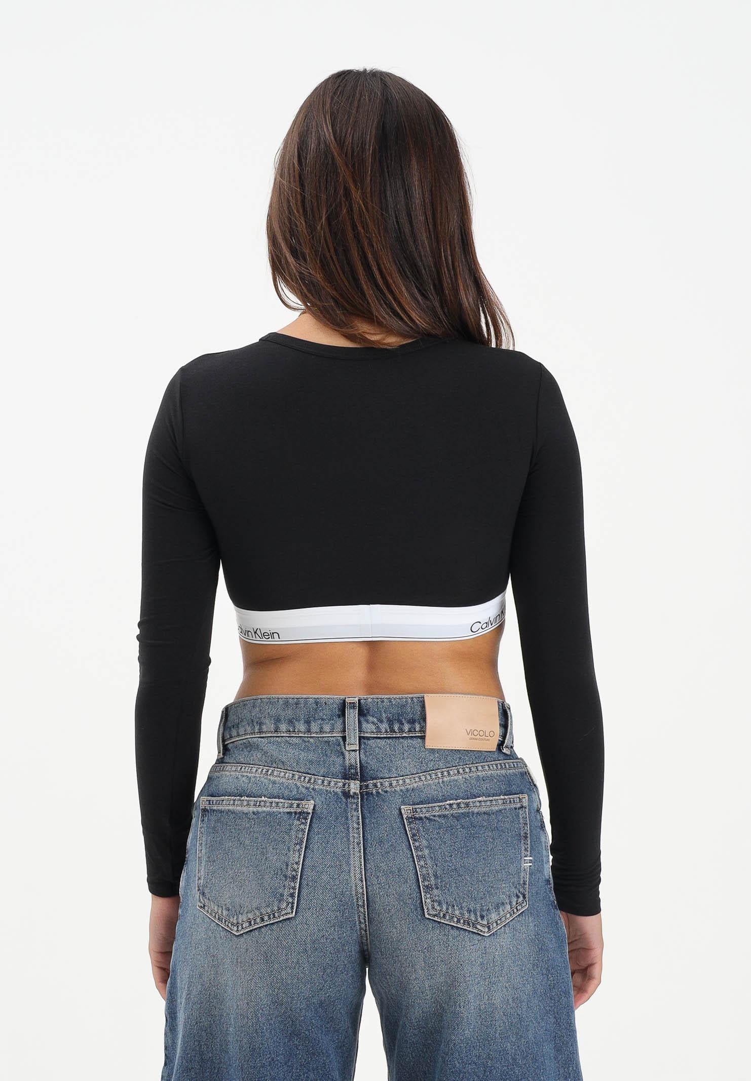 CALVIN KLEIN Top a maniche lunghe nero da donna con elastico logato LV00QF8600 UB1 CALVIN KLEIN