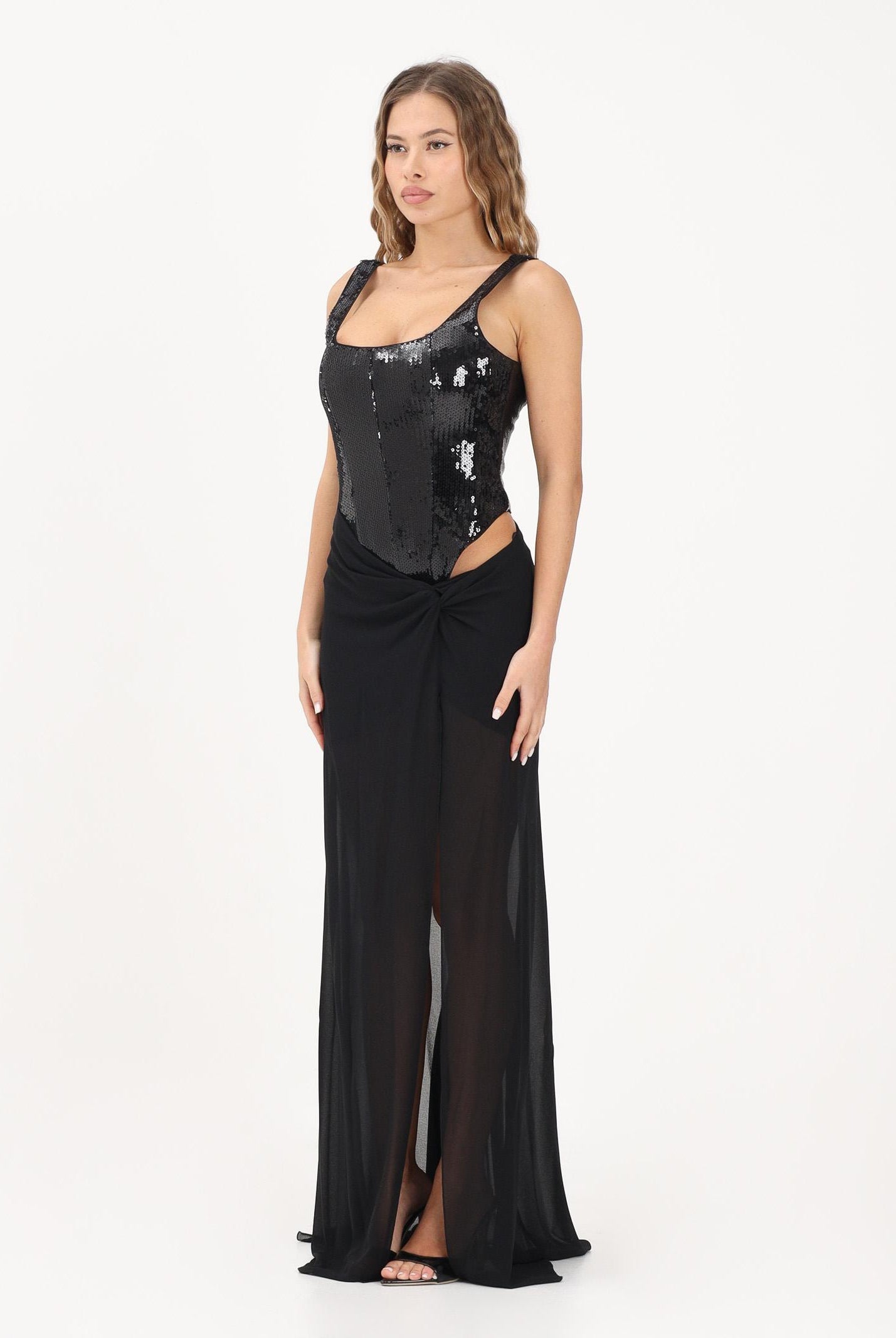 PATRIZIA PEPE Abito lungo nero da donna con bustier in paillettes 8A1629J401 K103 PATRIZIA PEPE