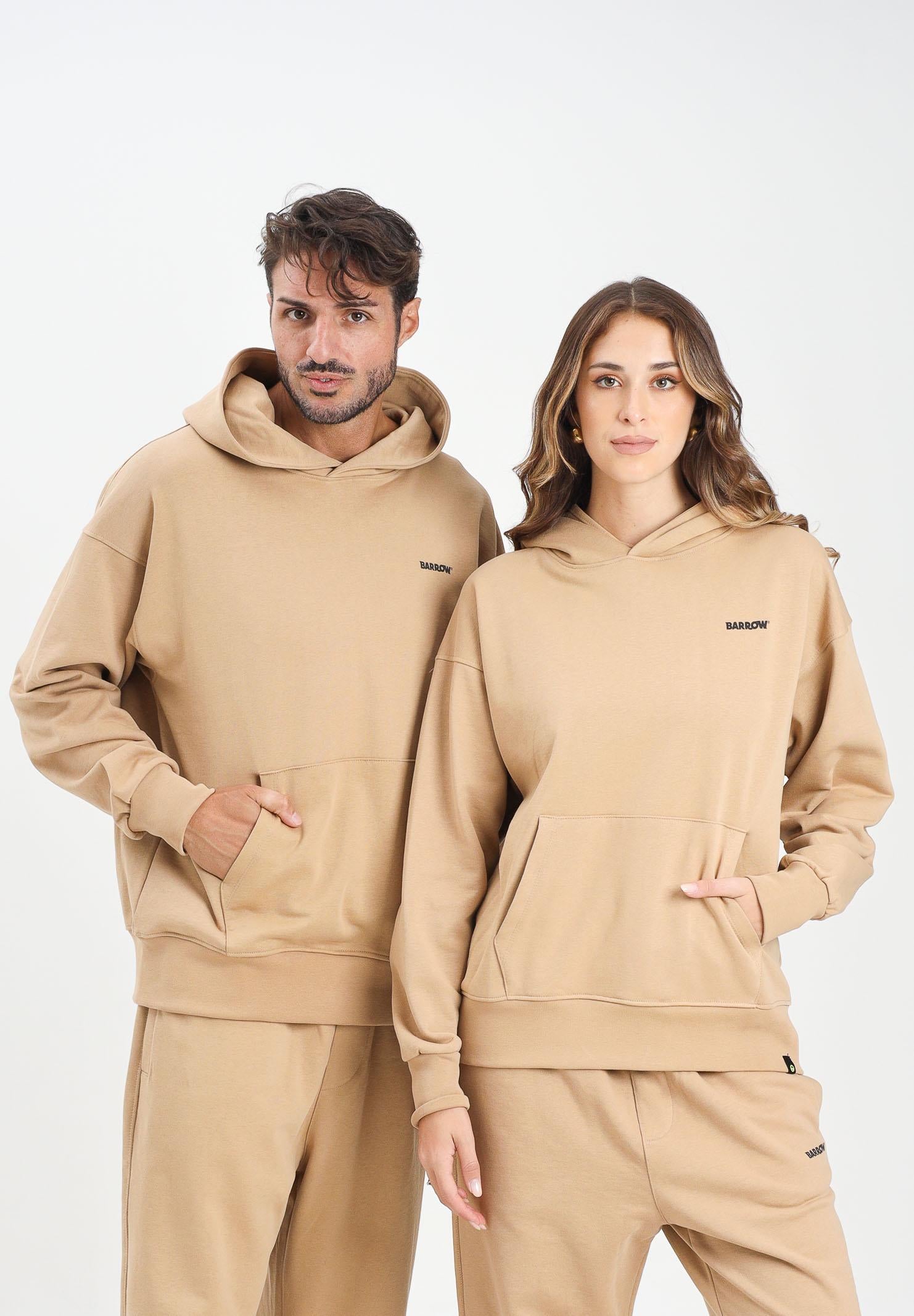BARROW Felpa con cappuccio beige per uomo e donna rifinita da stampa logo F5BWUAHS068 307 BARROW
