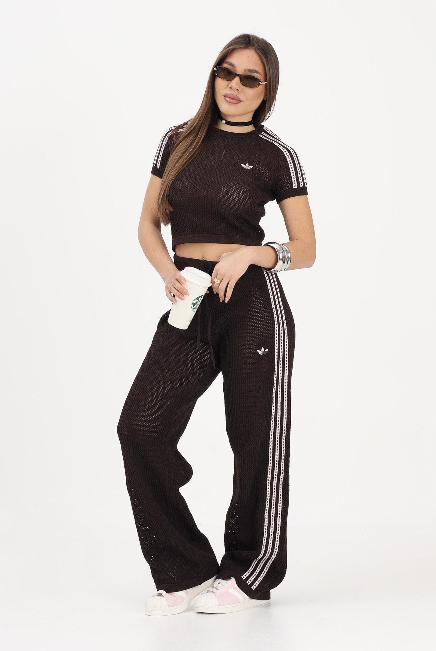 ADIDAS ORIGINALS Pantalone KNITTED CROCHET FIREBIRD marrone da donna<BR/> KE0201 . ADIDAS ORIGINALS